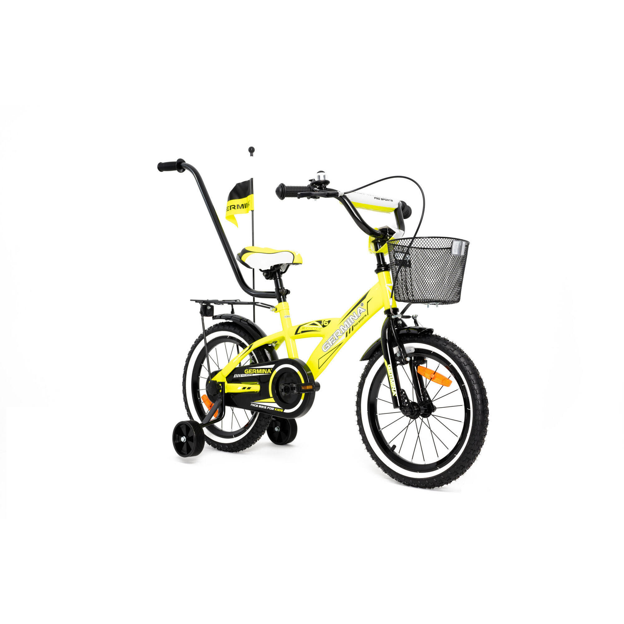 Rower dziecięcy GERMINA 16 BMX prowadnik, kółka boczne, koszyk