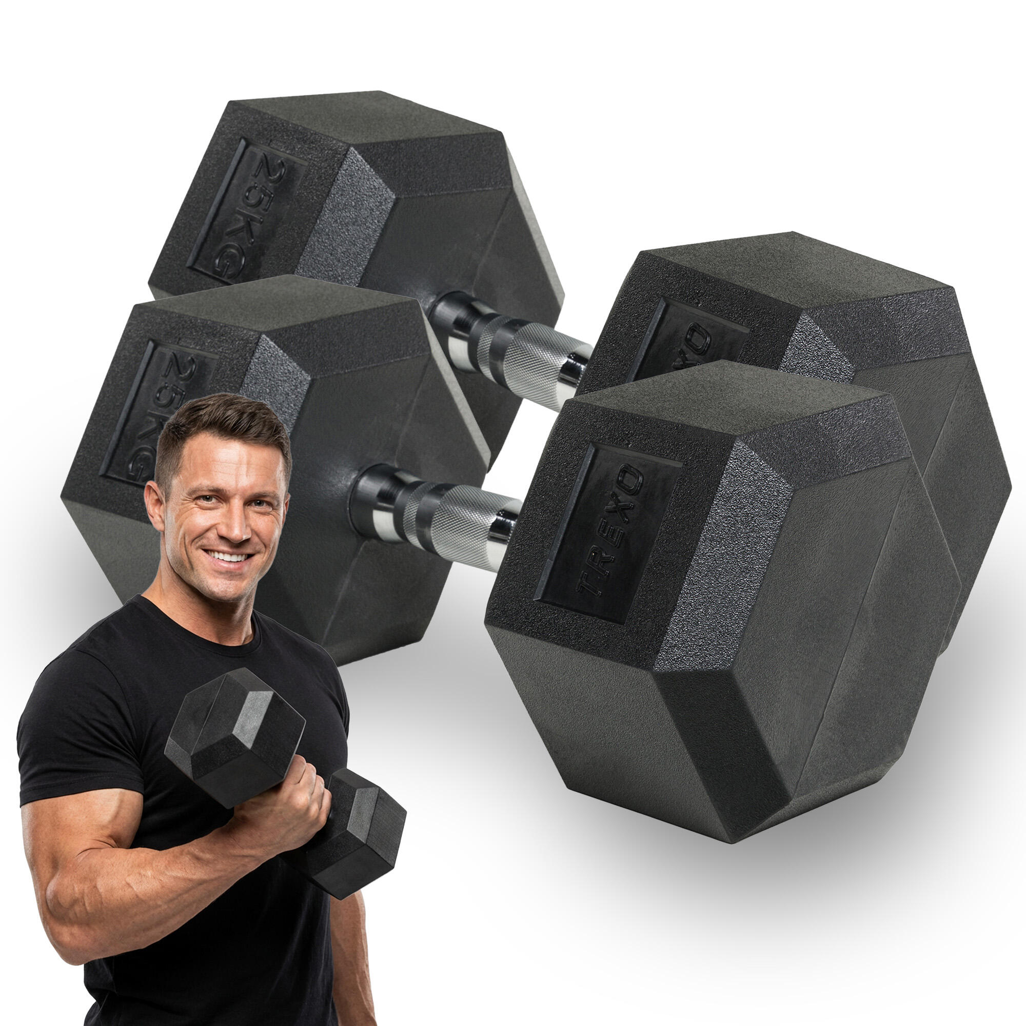 Hantel ogumowany XTREXO Hex 25 kg