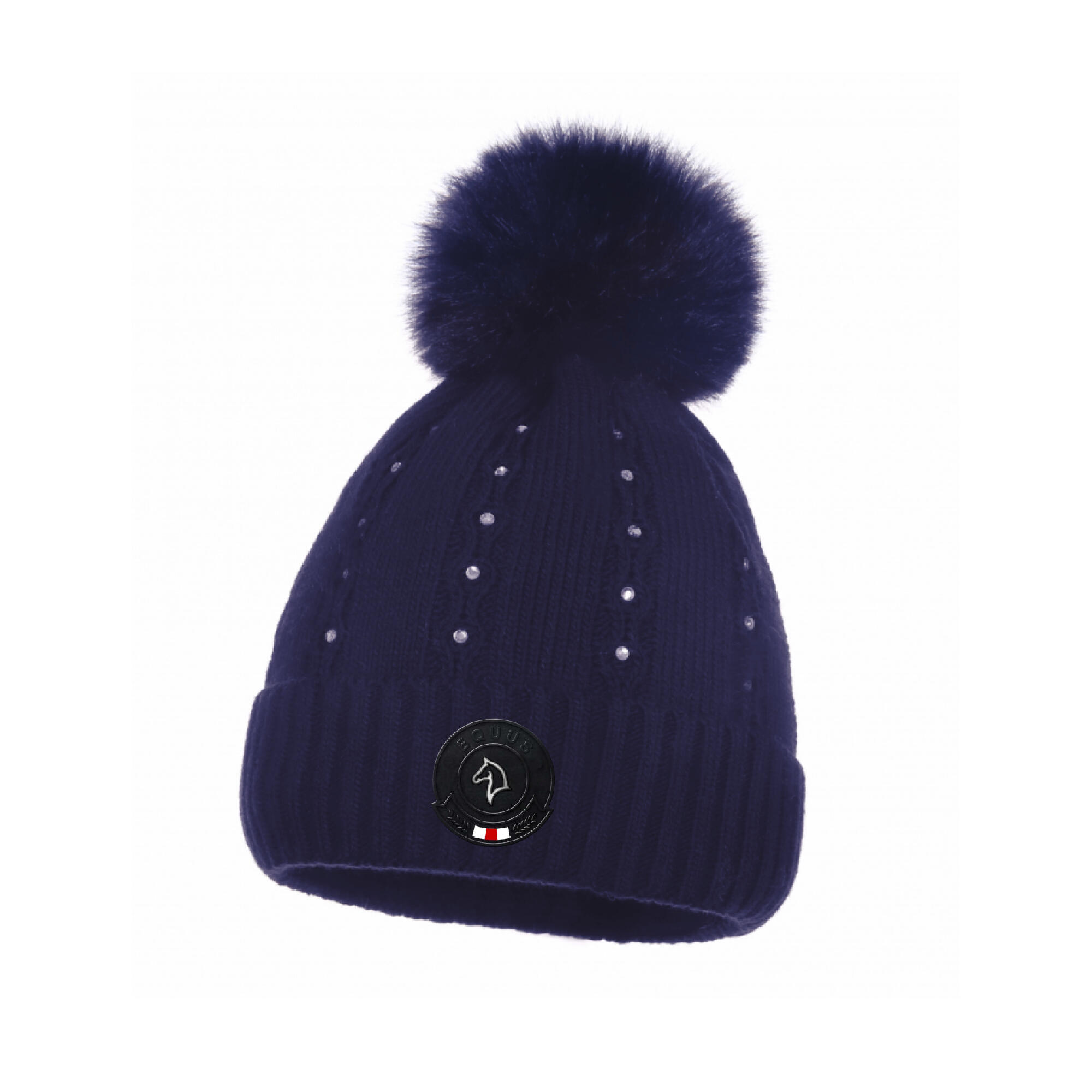 Equus Care Czapka jeździecka z diamencikami NAVY z pomponem