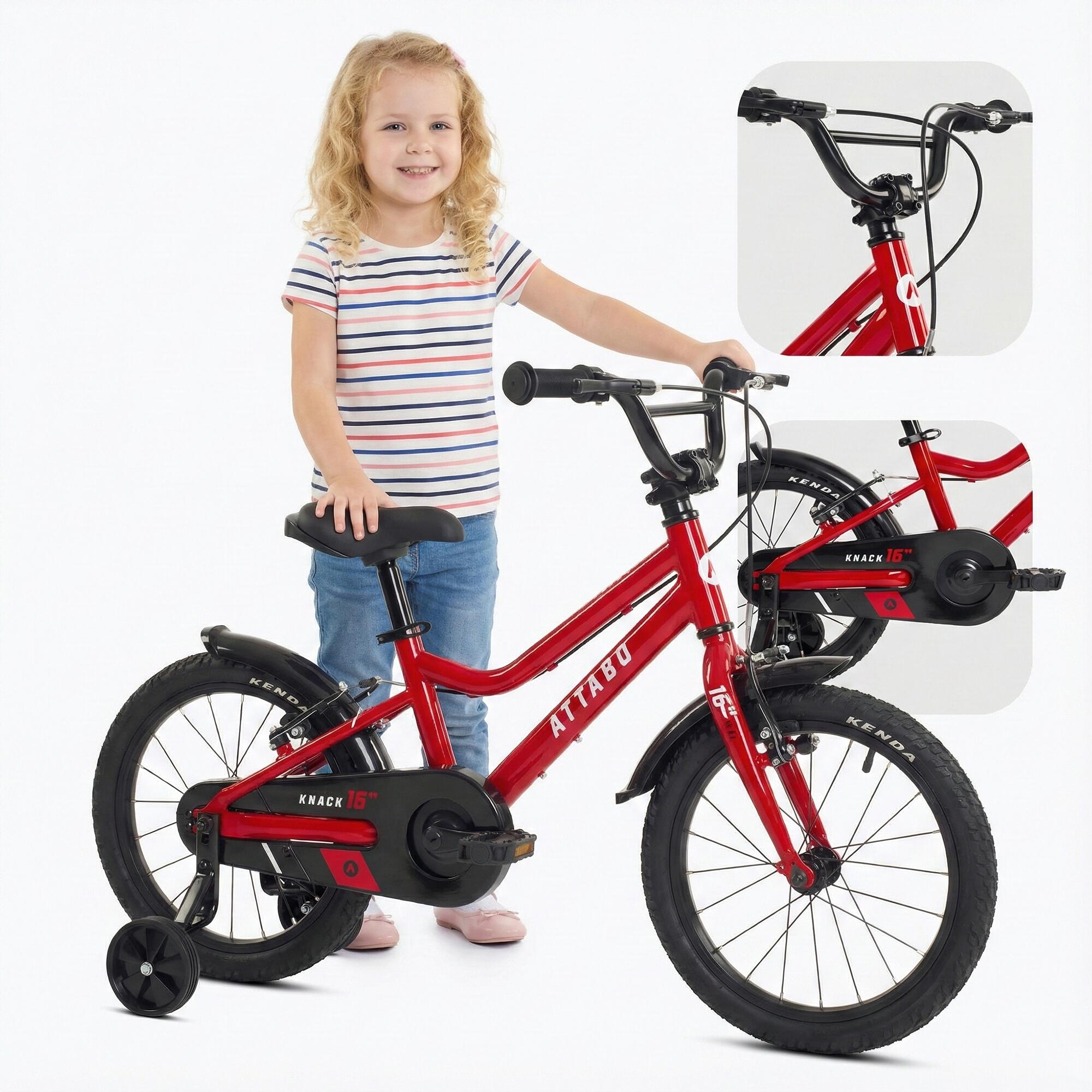 Rower dziecięcy ATTABO KNACK 16" czerwony lekki boczne kółka aluminium