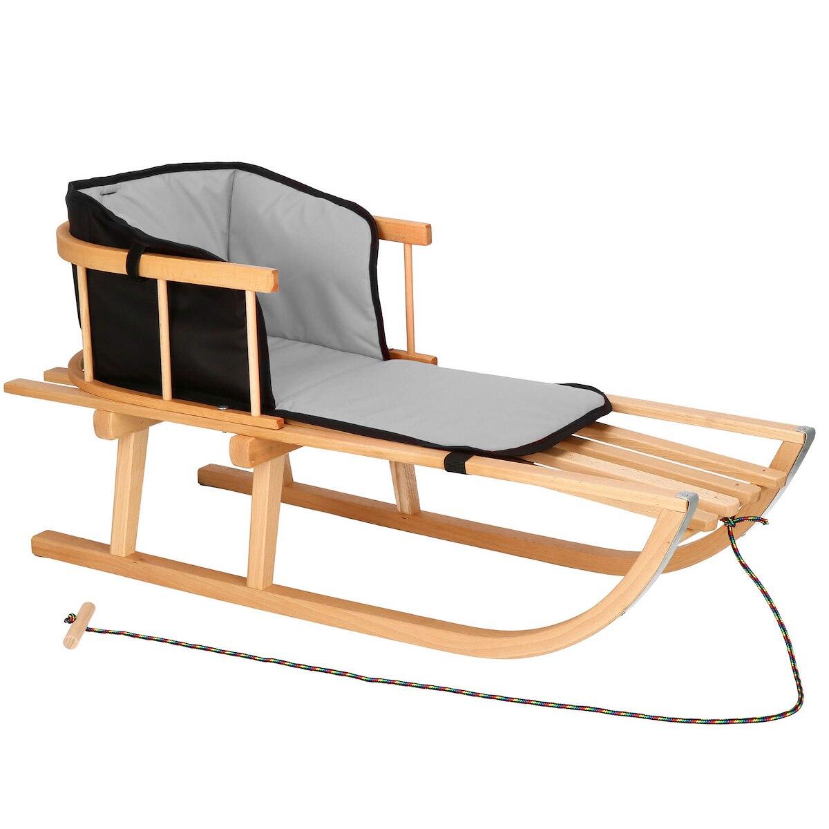 Sanki dla dzieci drewniane Springos z oparciem i materacykiem