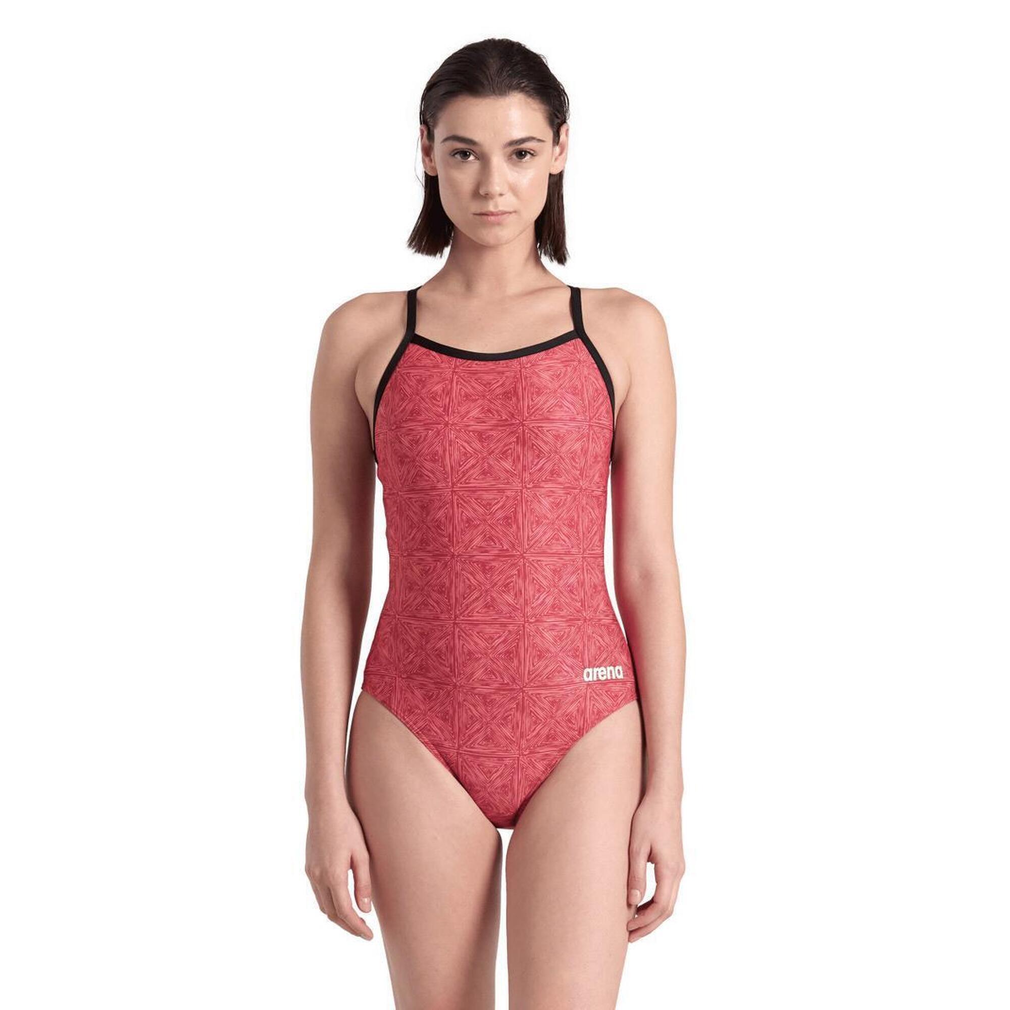 Strój Kąpielowy Arena Abstract Tiles Light Drop Back – Red Team – Rozmiar 36