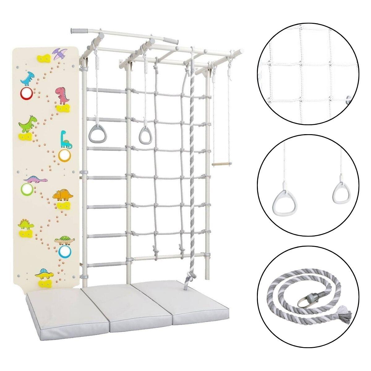 Drabinka gimnastyczna Kometa Next 5 + ścianka wspinaczkowa Dino biały