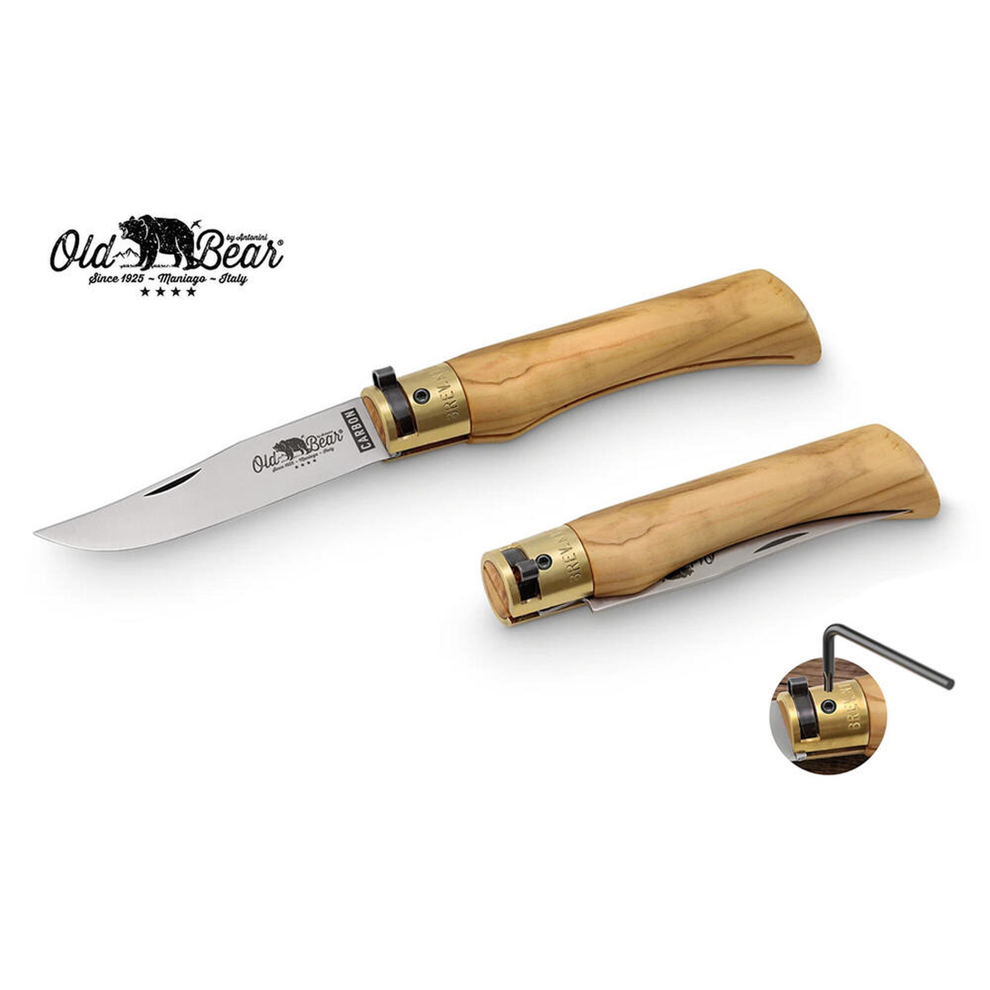 Nóż składany Antonini rękojeść drewno olive Satin Carbon