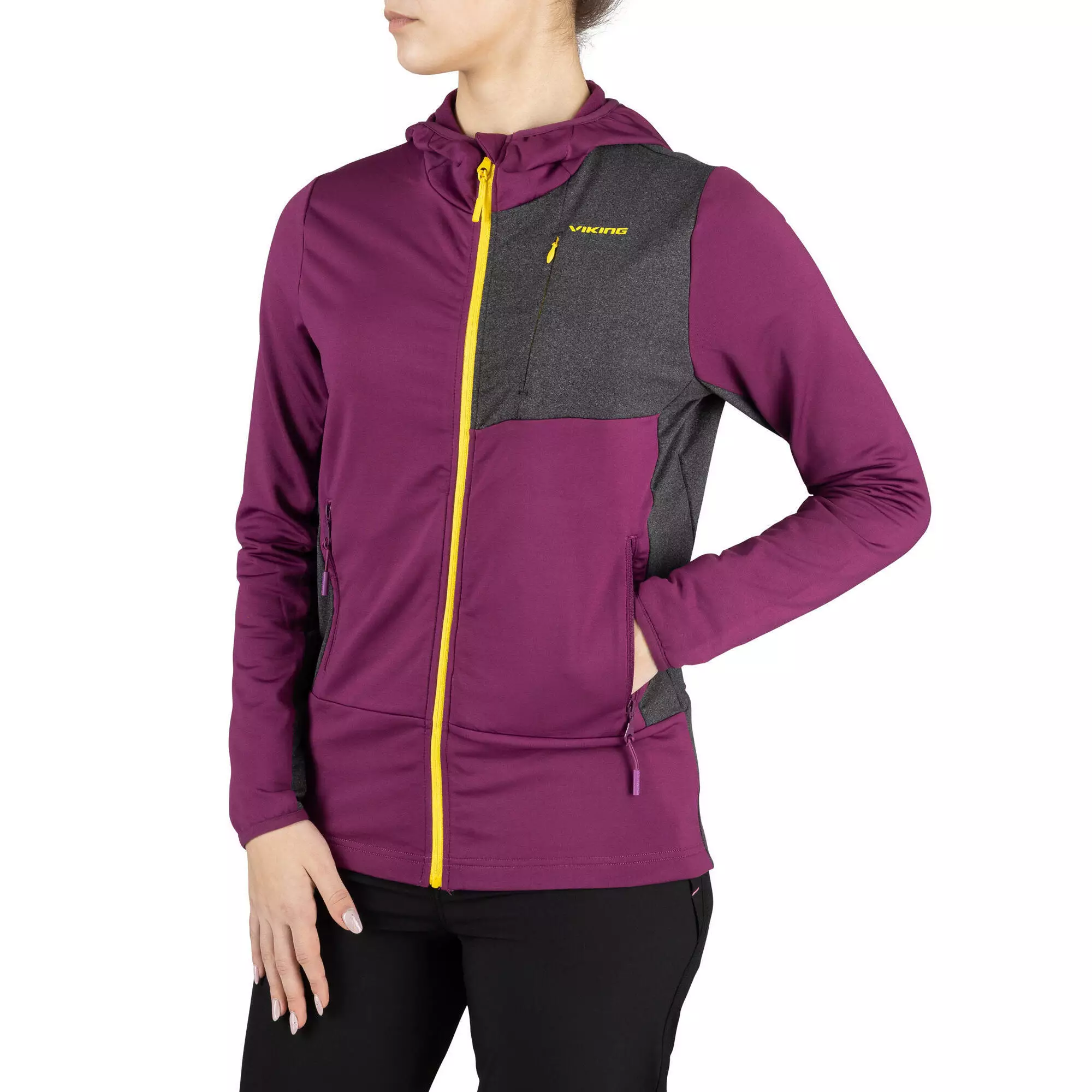 Bluza do biegania z kapturem damska Viking Tacoma Hoodie Lady fioletowa