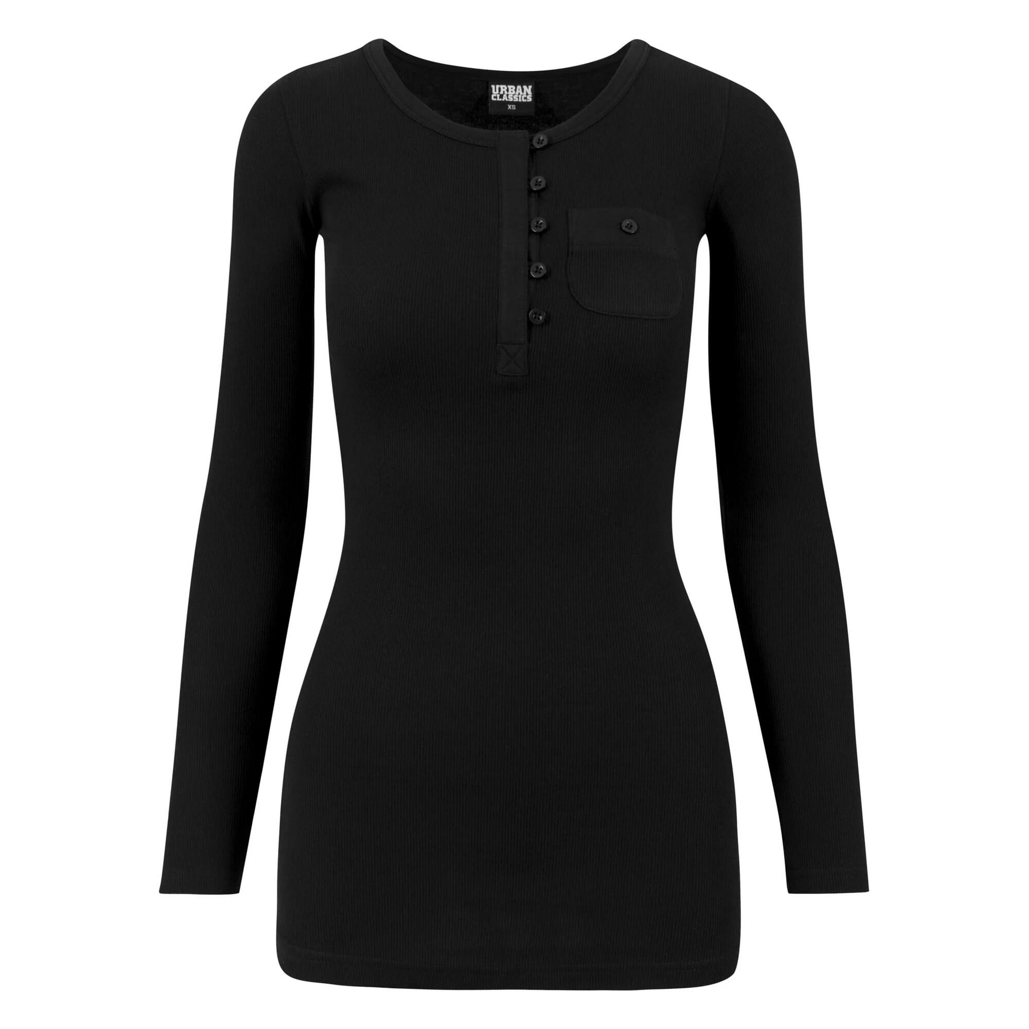 T-shirt Damski Prążkowana Kieszenie Długa Z Podwiniętym Rękawem