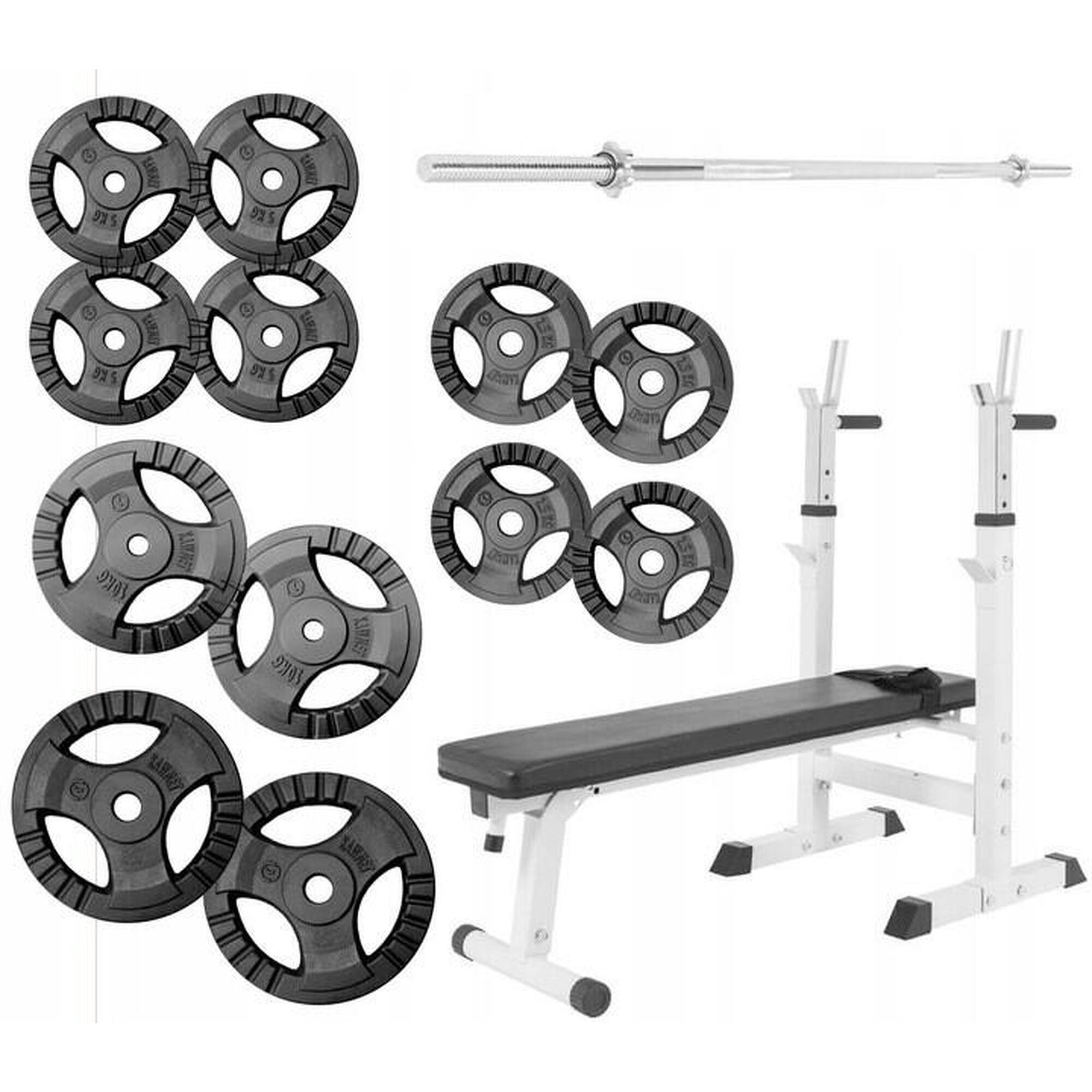 Zestaw sztanga 100 kg regulowana żeliwna + ławka regulowana 3w1