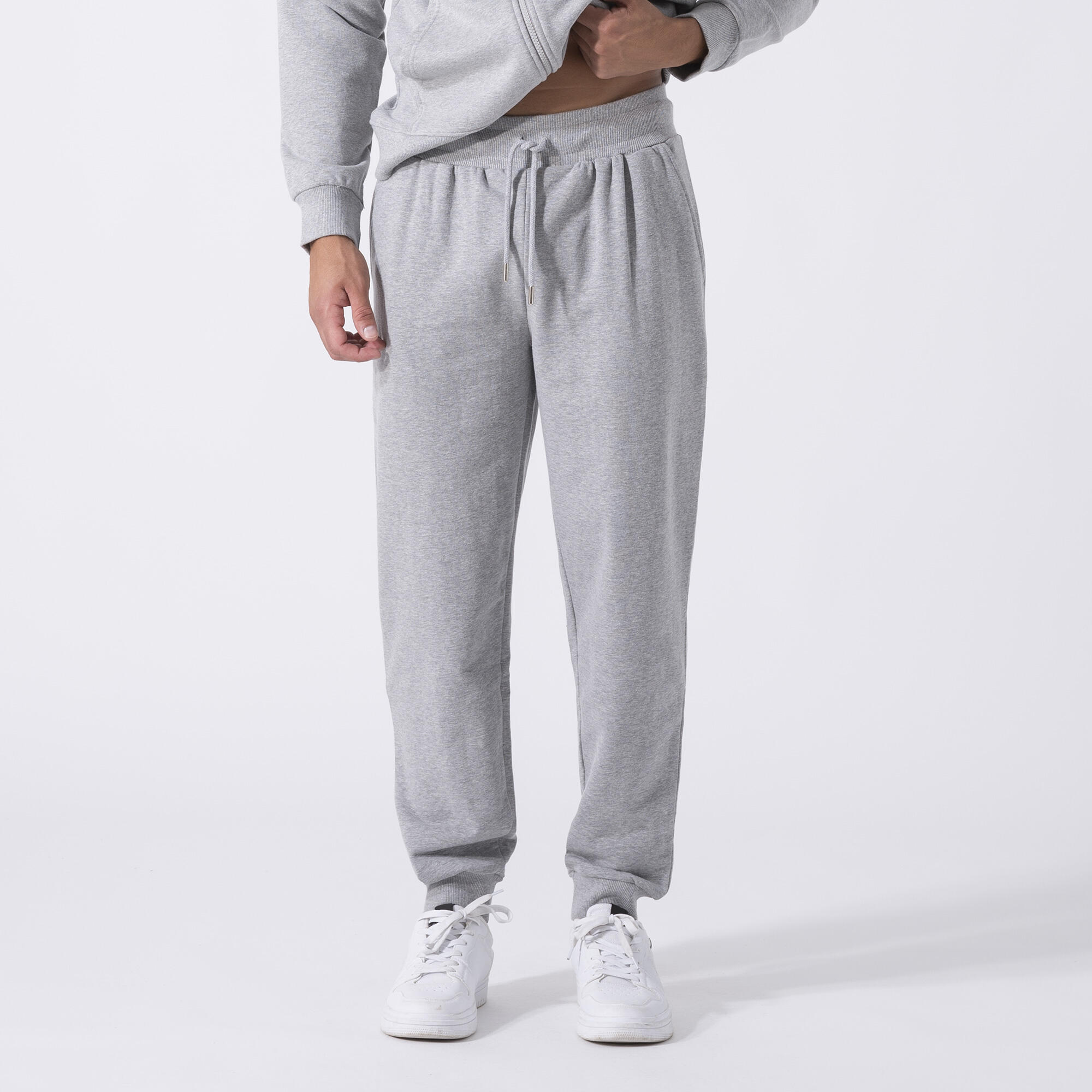 Ikoniczne Spodnie Z Mankiecikiem Siwy Melanz Bawelna, Poliester