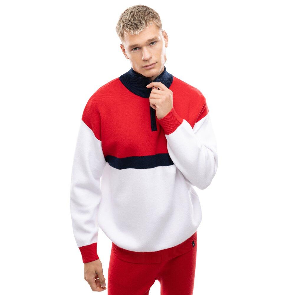 Męski sweter dzianinowy ze stójką Siroko Sapporo red