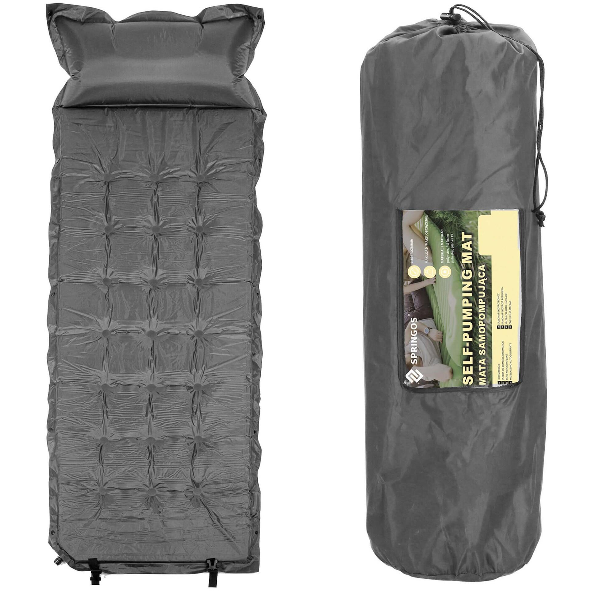 Mata samopompująca, materac 193 cm z poduszką i pokrowcem turystyczna, szara