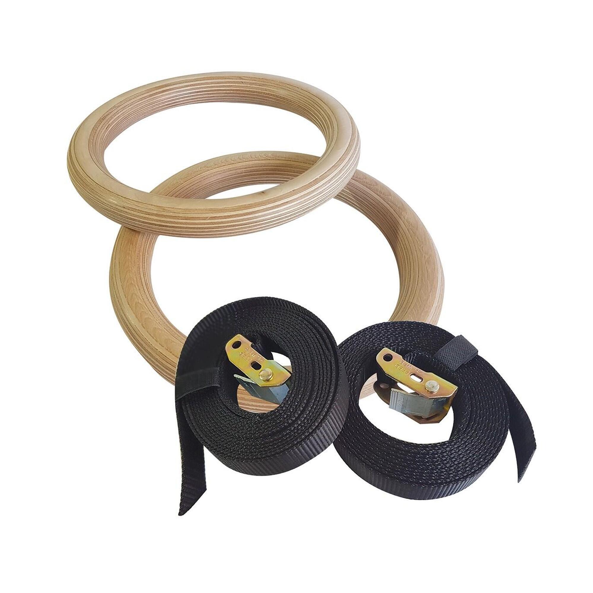 Kółka gimnastyczne z pasami Sveltus Wooden Gym Ring