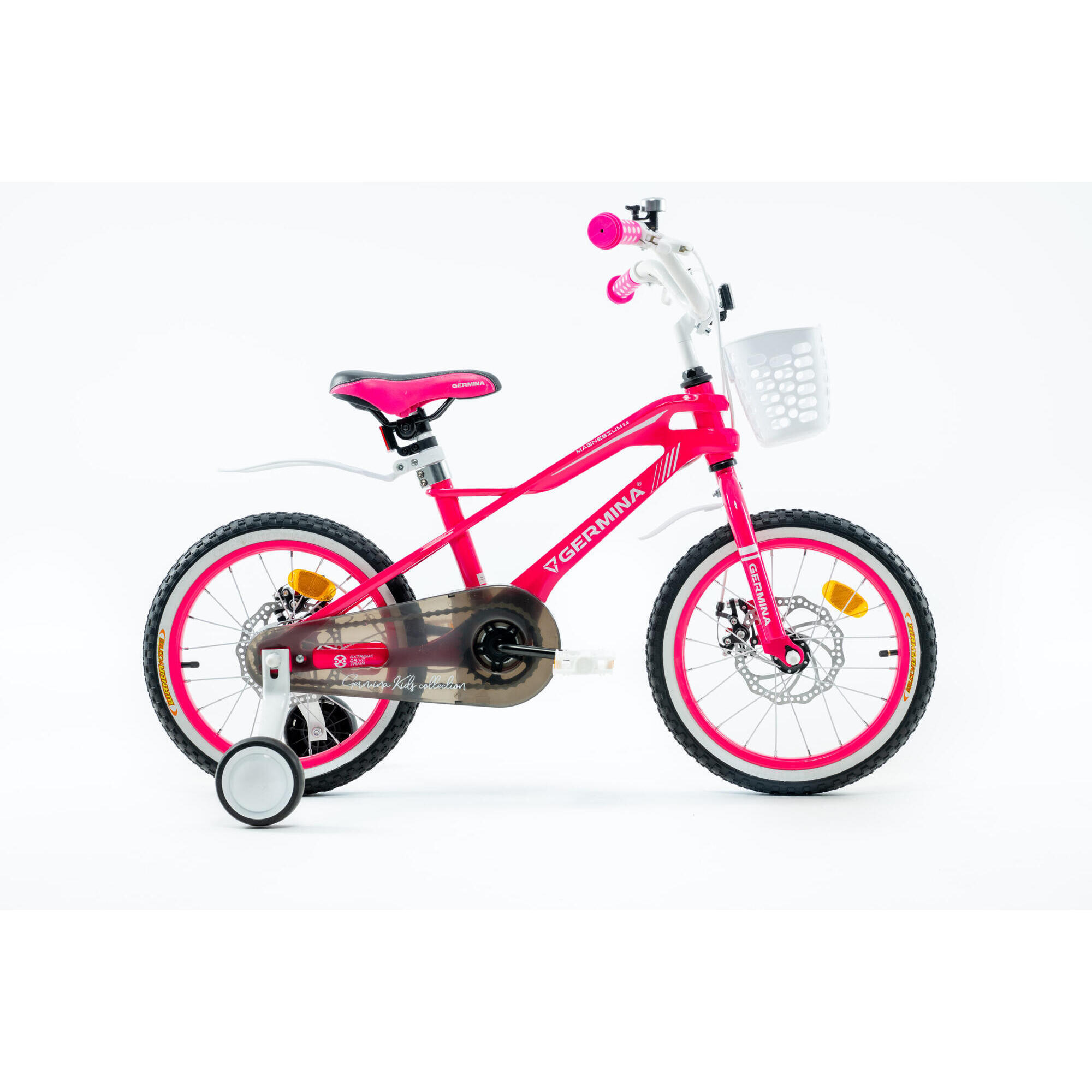 Rower dziecięcy GERMINA 16 cali lekki magnesium dziewczęcy hamulce tarczowe