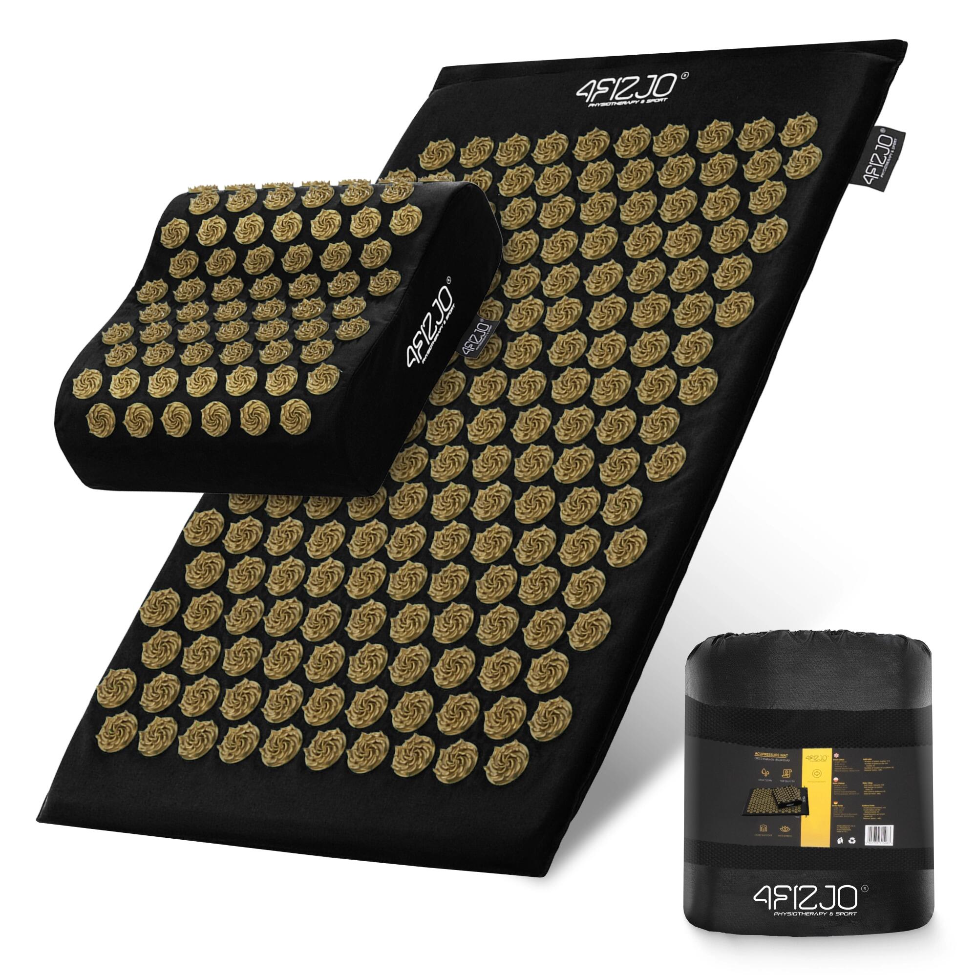 Mata do akupresury terapeutyczna 4FIZJO ERGO z poduszką czarno-złota