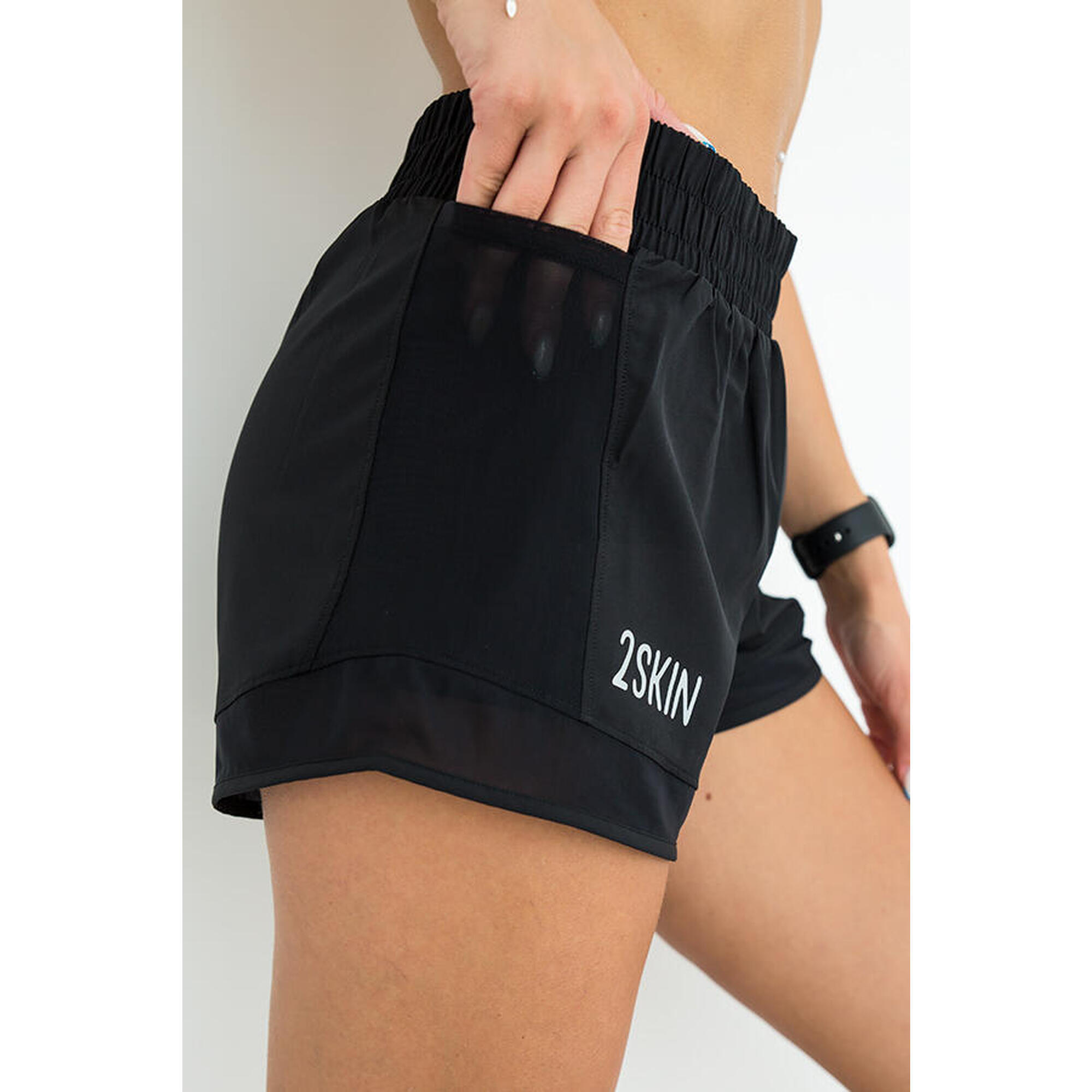 Spodenki do biegania damskie Racing black 2skin