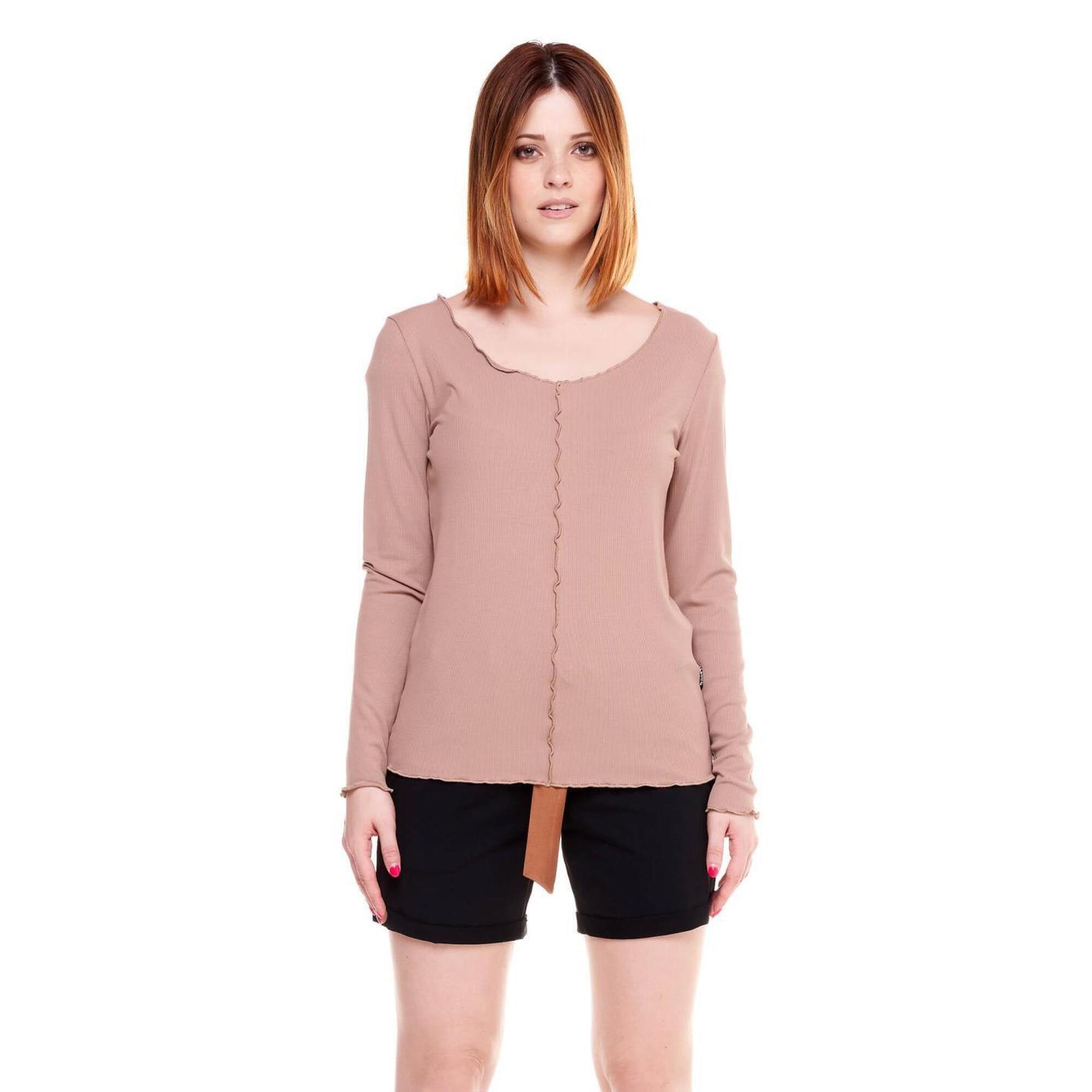 Damski T-shirt z długim rękawem w kolorach ziemi