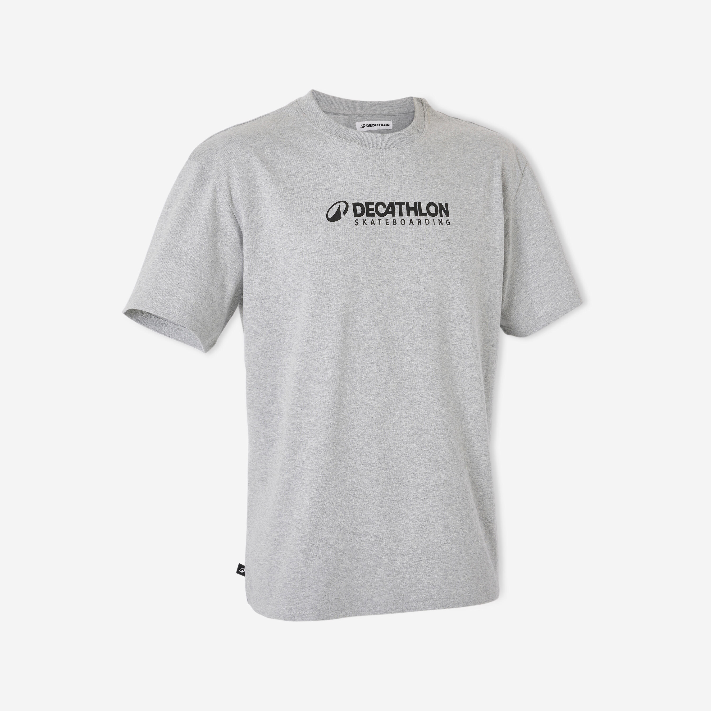 T-shirt TS500, krótki rękaw, gruba bawełna szary melanż. Decathlon Skateboarding