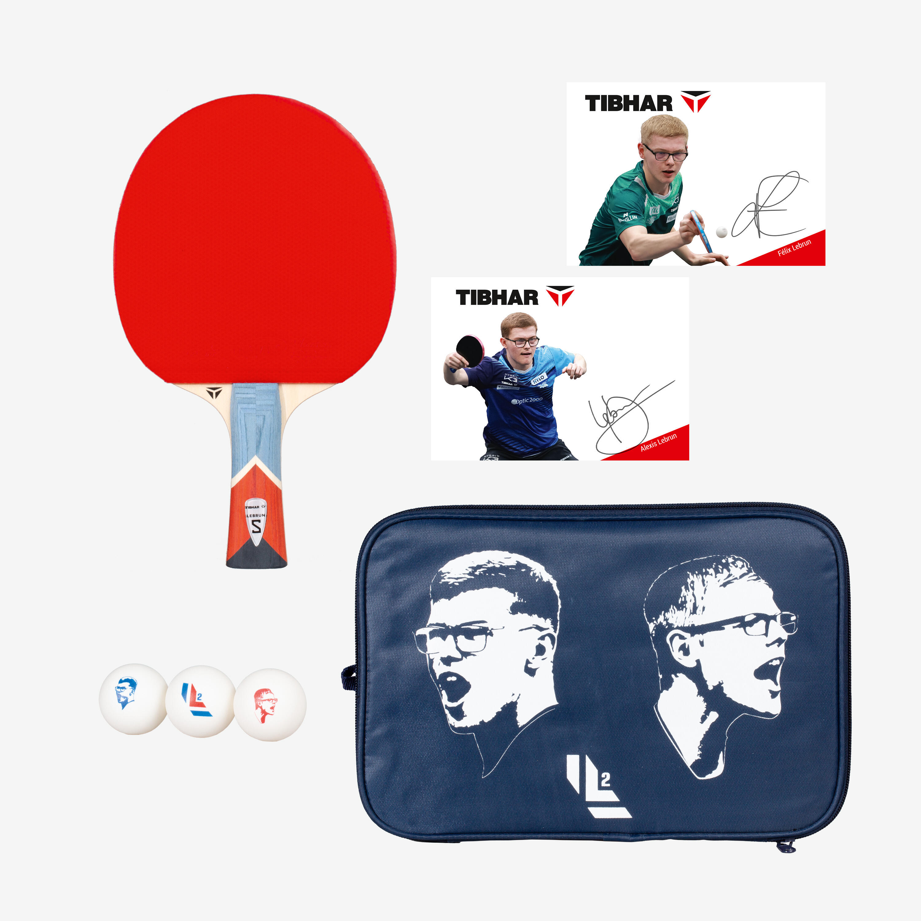 Zestaw do tenisa stołowego (1 rakietka + pokrowiec + 3 piłki + 2 karty) Lebrun