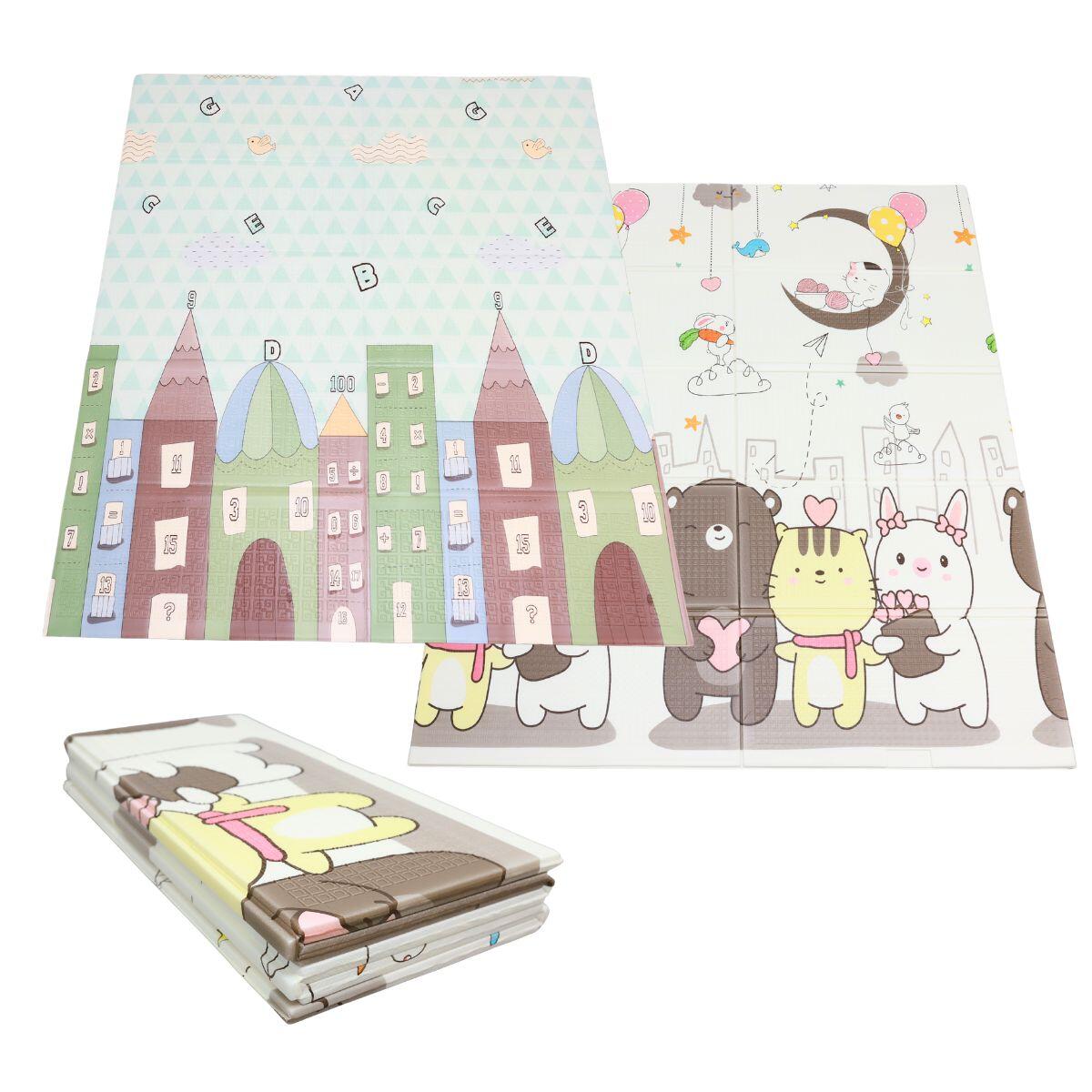 Mata piankowa składana dla dzieci 150x180x1cm - pastelowe domki