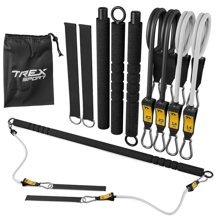 Drążek z gumami oporowymi Trex Sport ekspandery 14 i 23kg opór do 37 kg