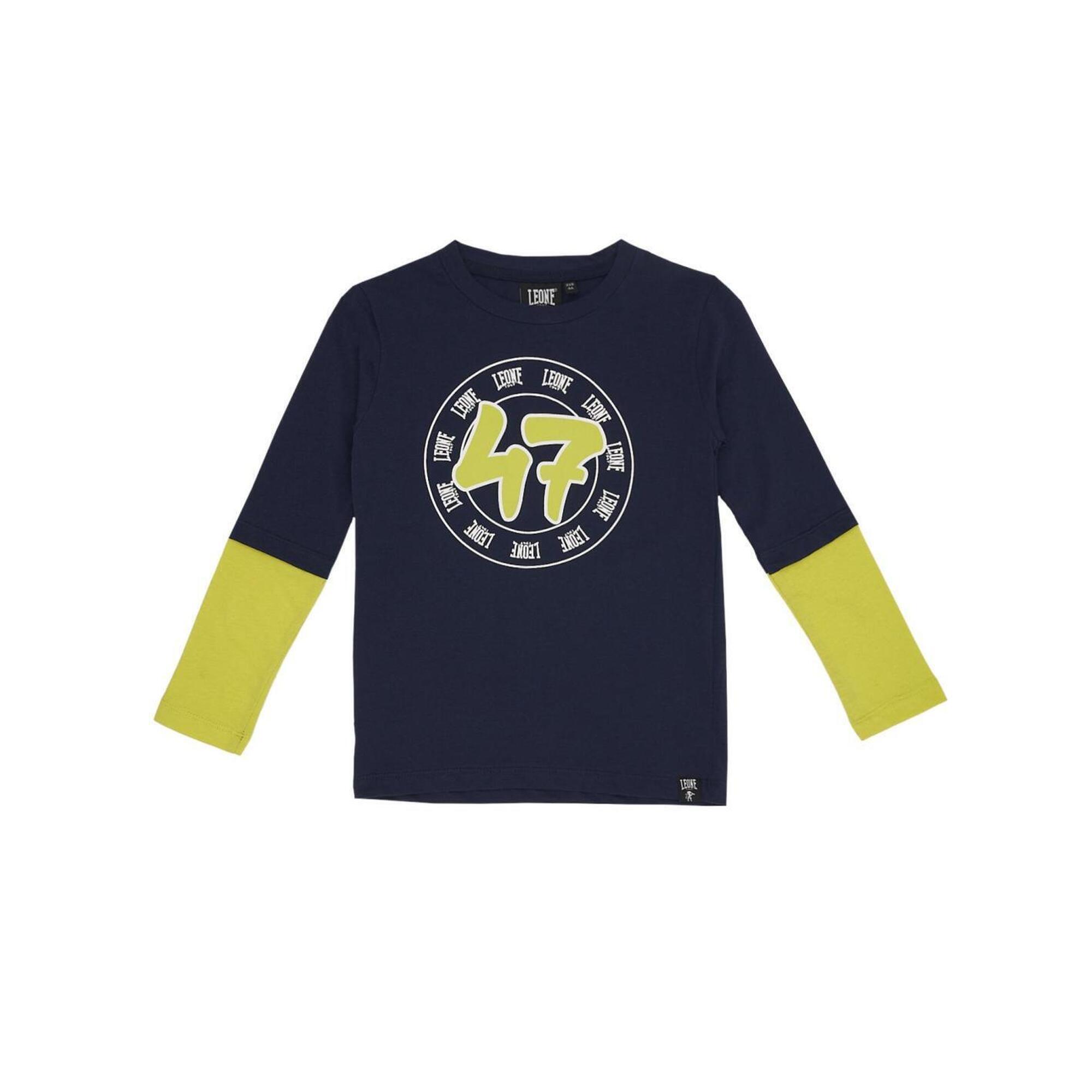 Dwukolorowa koszulka dziecięca z długim rękawem i nadrukiem Basic