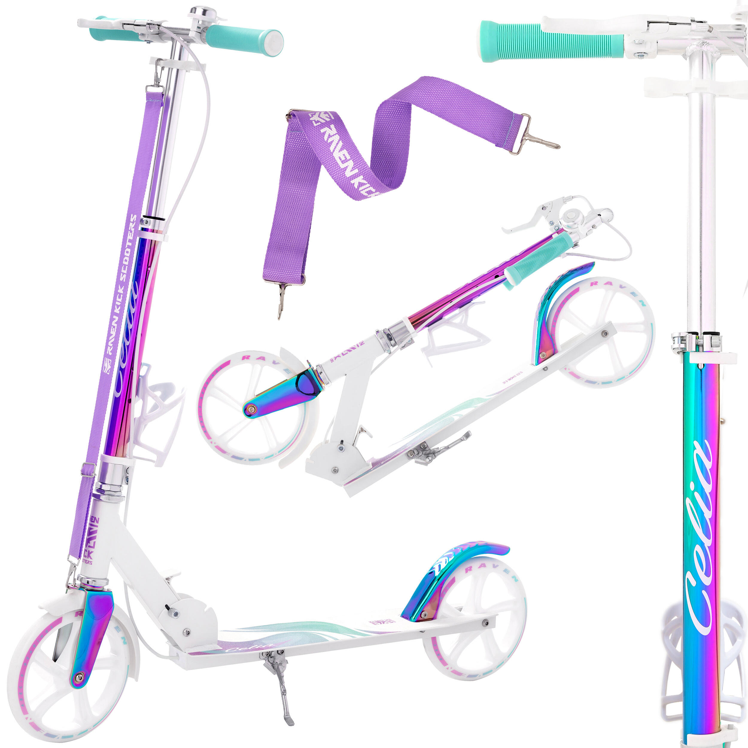 Hulajnoga Składana Raven Celia 200mm z hamulcem, dzwonkiem i uchwytem na bidon