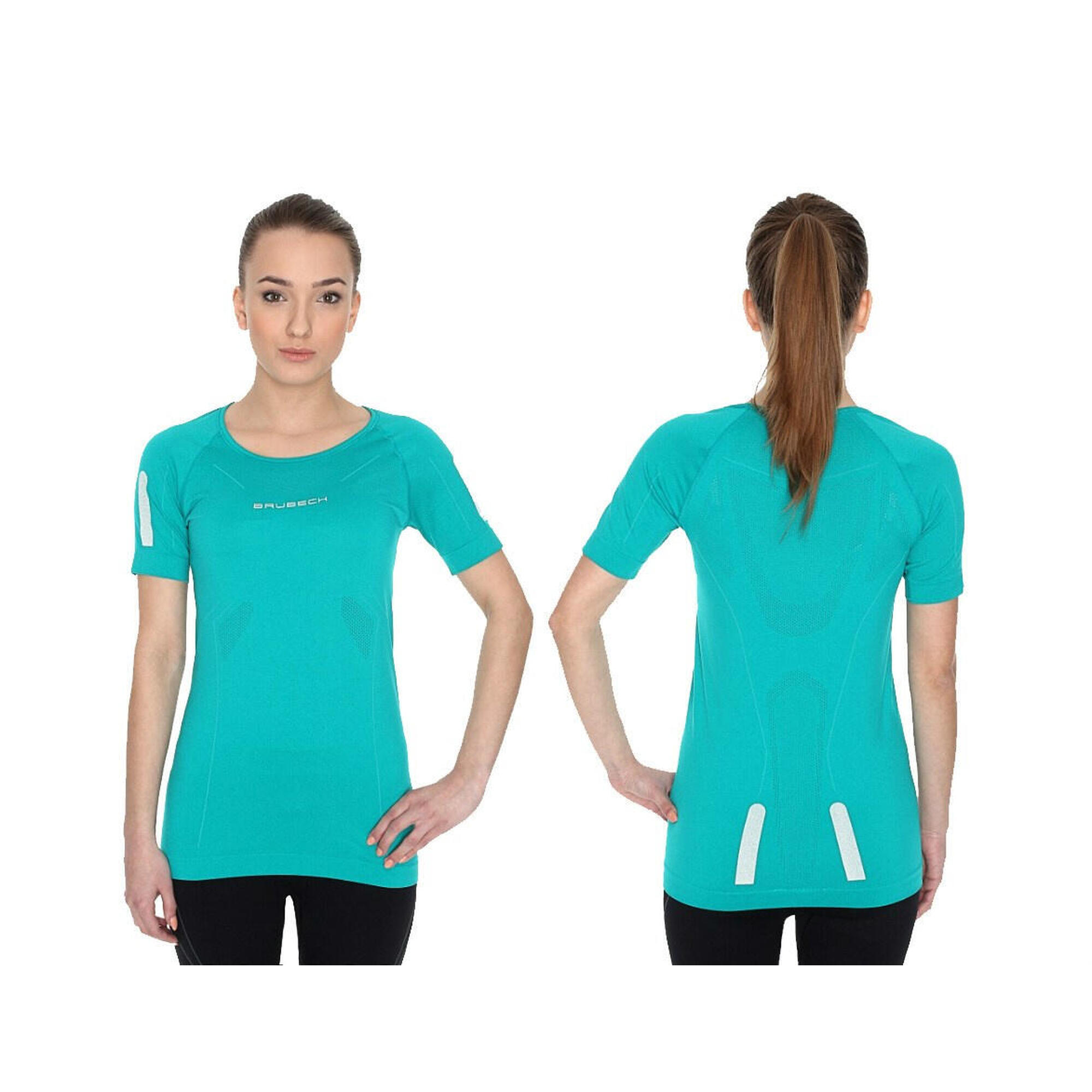 Koszulka damska krótki rękaw Brubeck Athletic lazurowa zieleń M SS11080