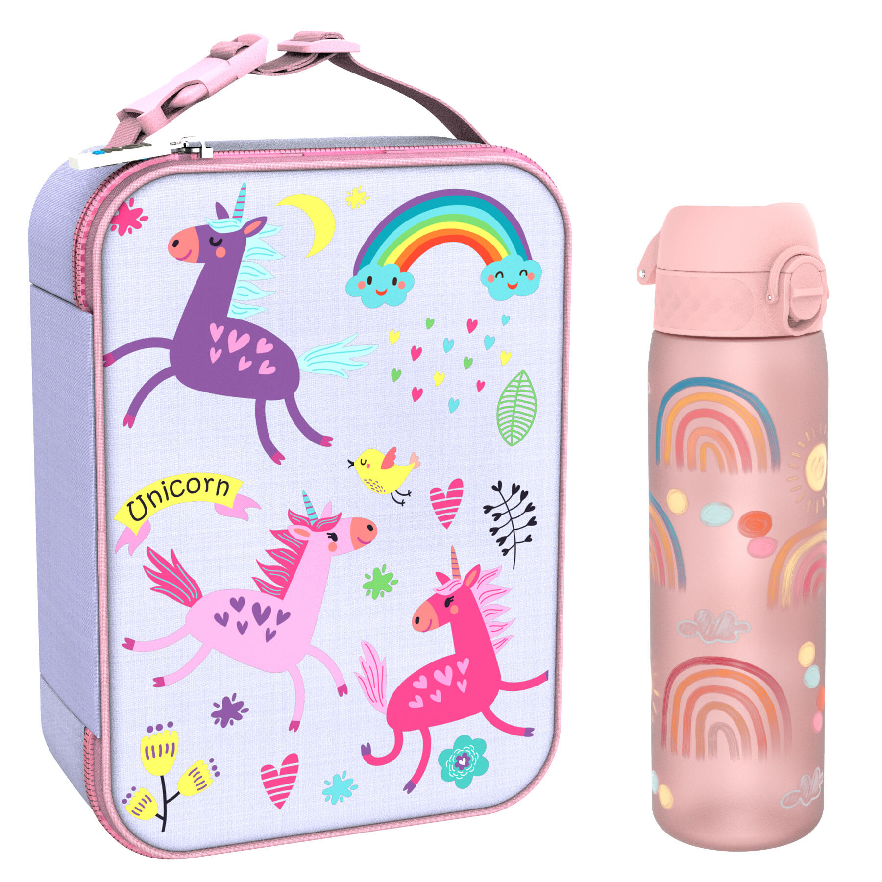 Dziecięcy zestaw śniadaniowy ION8 Unicorns. Lunchbag i bidon 500ml z RECYCLON
