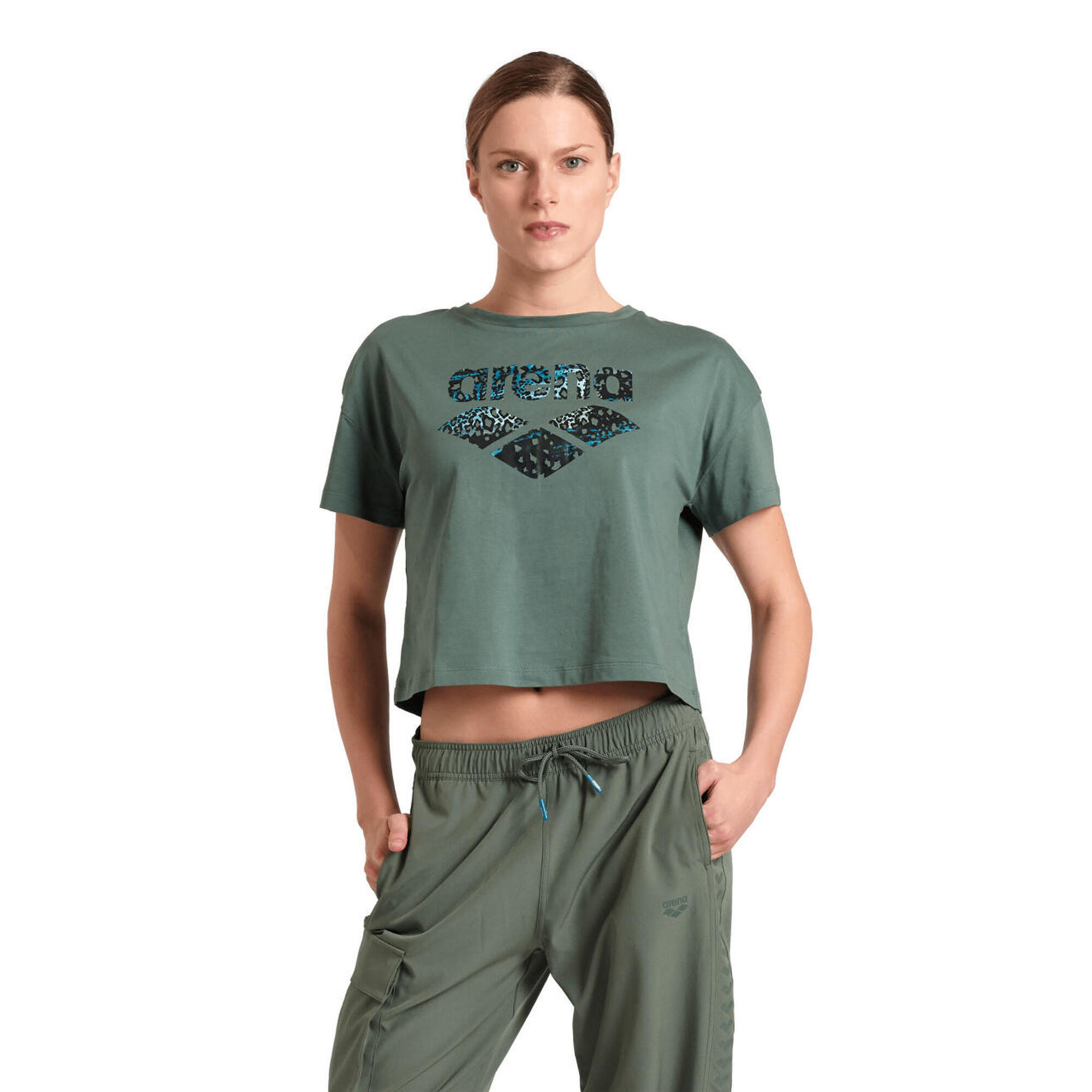 Koszulka sportowa damska Arena Women's Crop Top Printed Sage