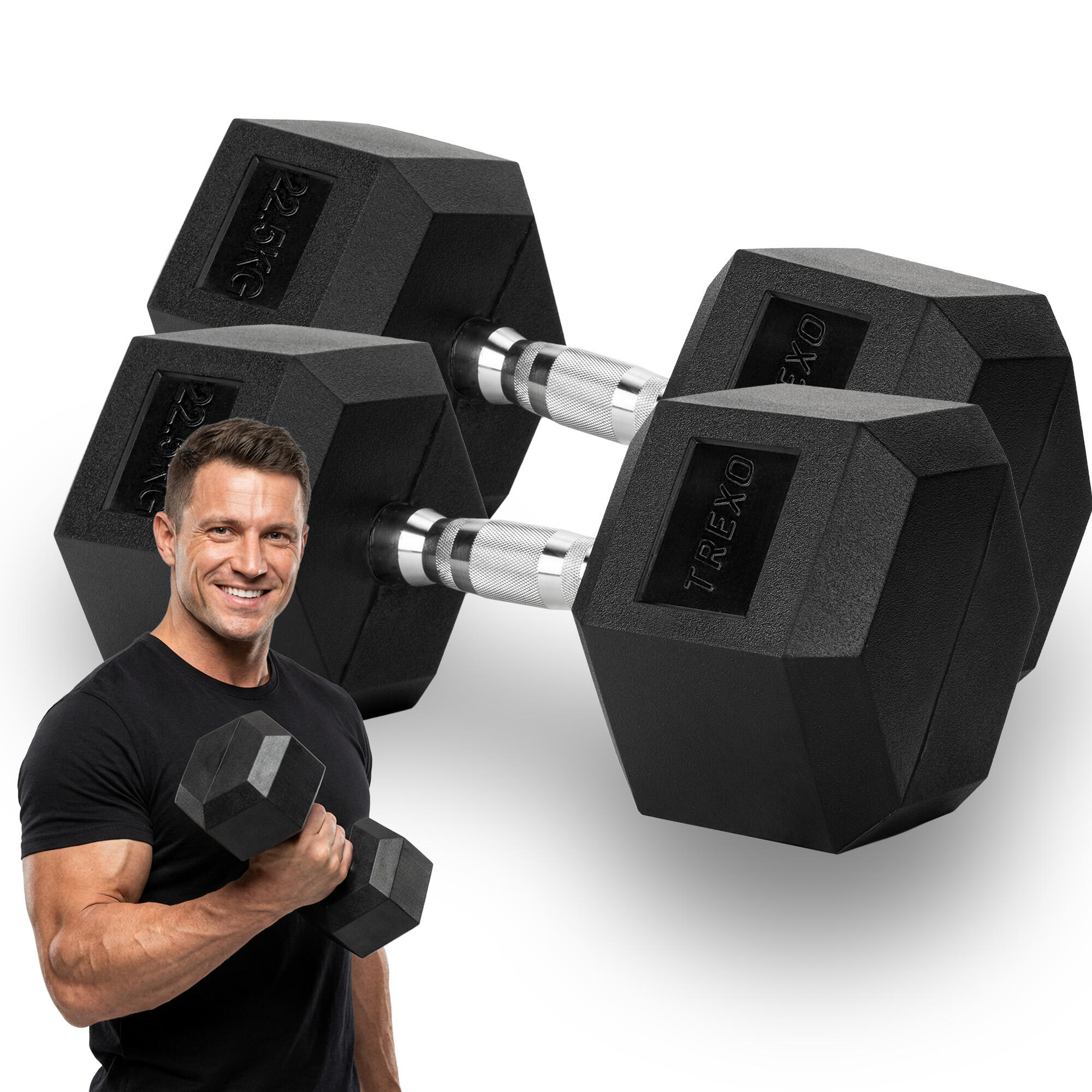 Hantel ogumowany XTREXO Hex 22.5 kg