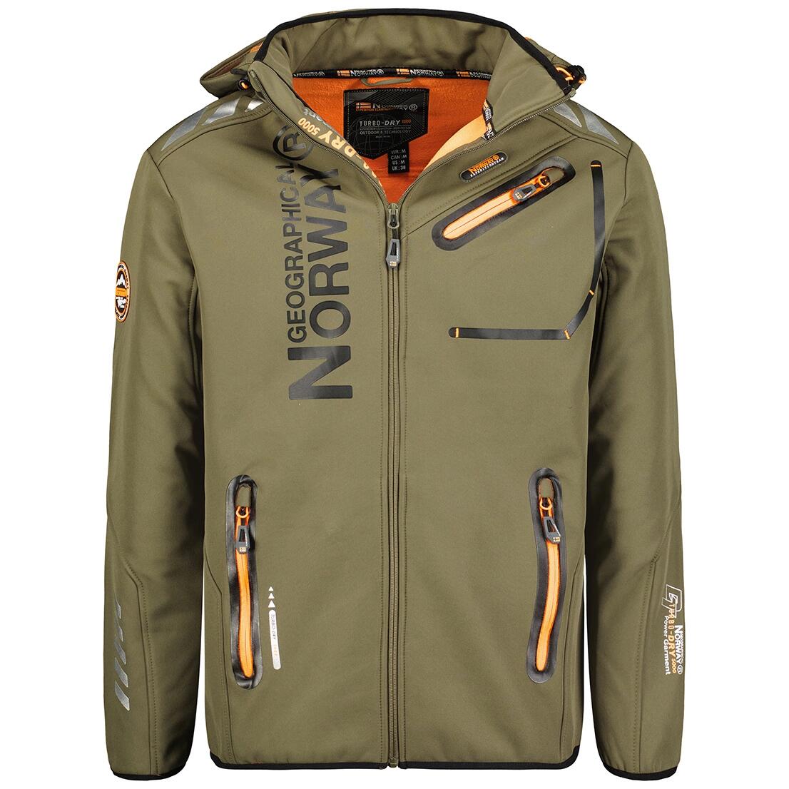 Geographical Norway ROYAUTE - softshell męski khaki z pomarańczowymi akcentami.