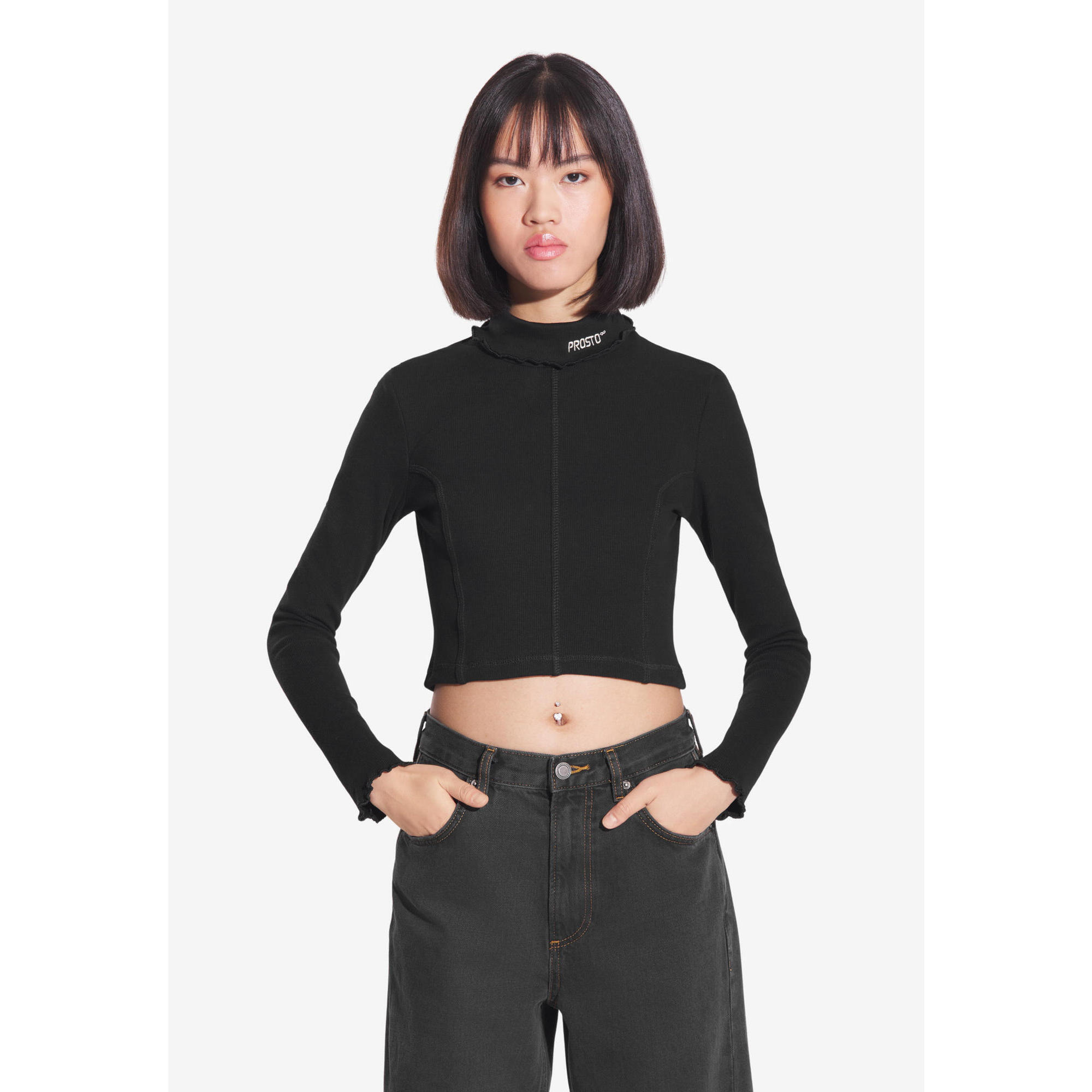 Koszulka sportowa damska Prosto Turtleneck Ribbed z długim rękawem