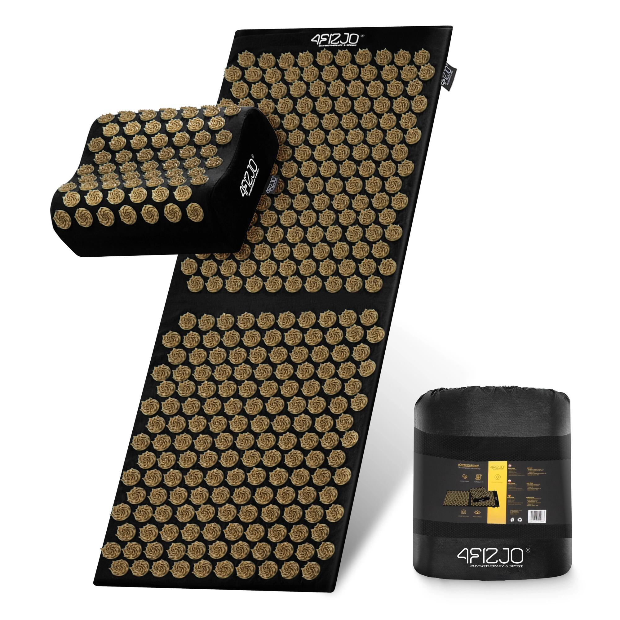 Duża mata do akupresury terapeutyczna 4FIZJO ERGO XL z poduszką czarno-złota