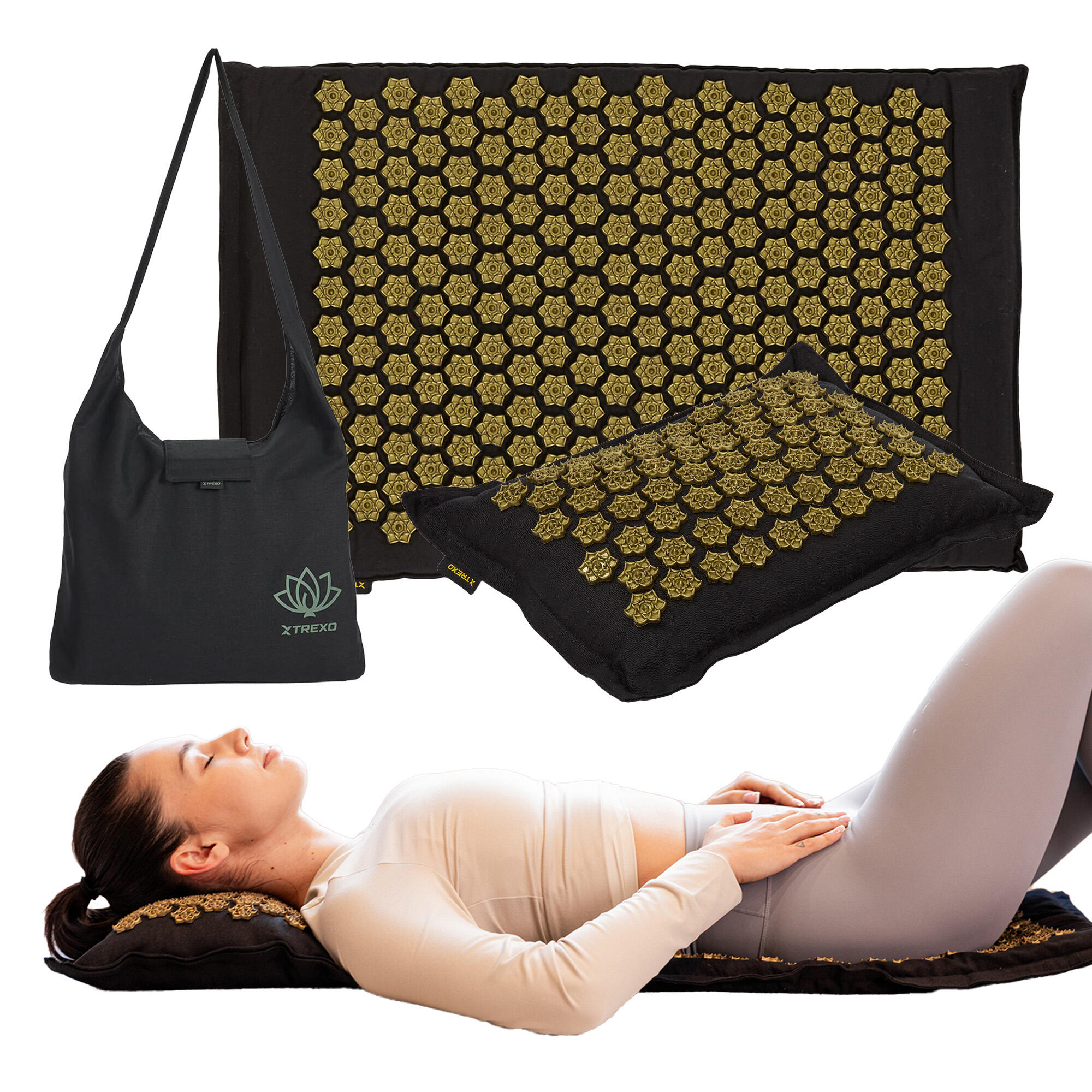 Mata do akupresury XTREXO ECO z poduszką TXO-B4Z006-BK