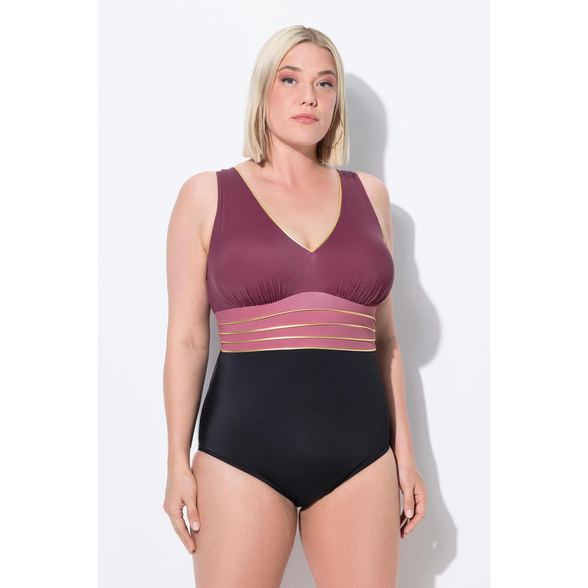 Damski Strój kąpielowy złota lamówka miękkie miseczki dekolt w serek