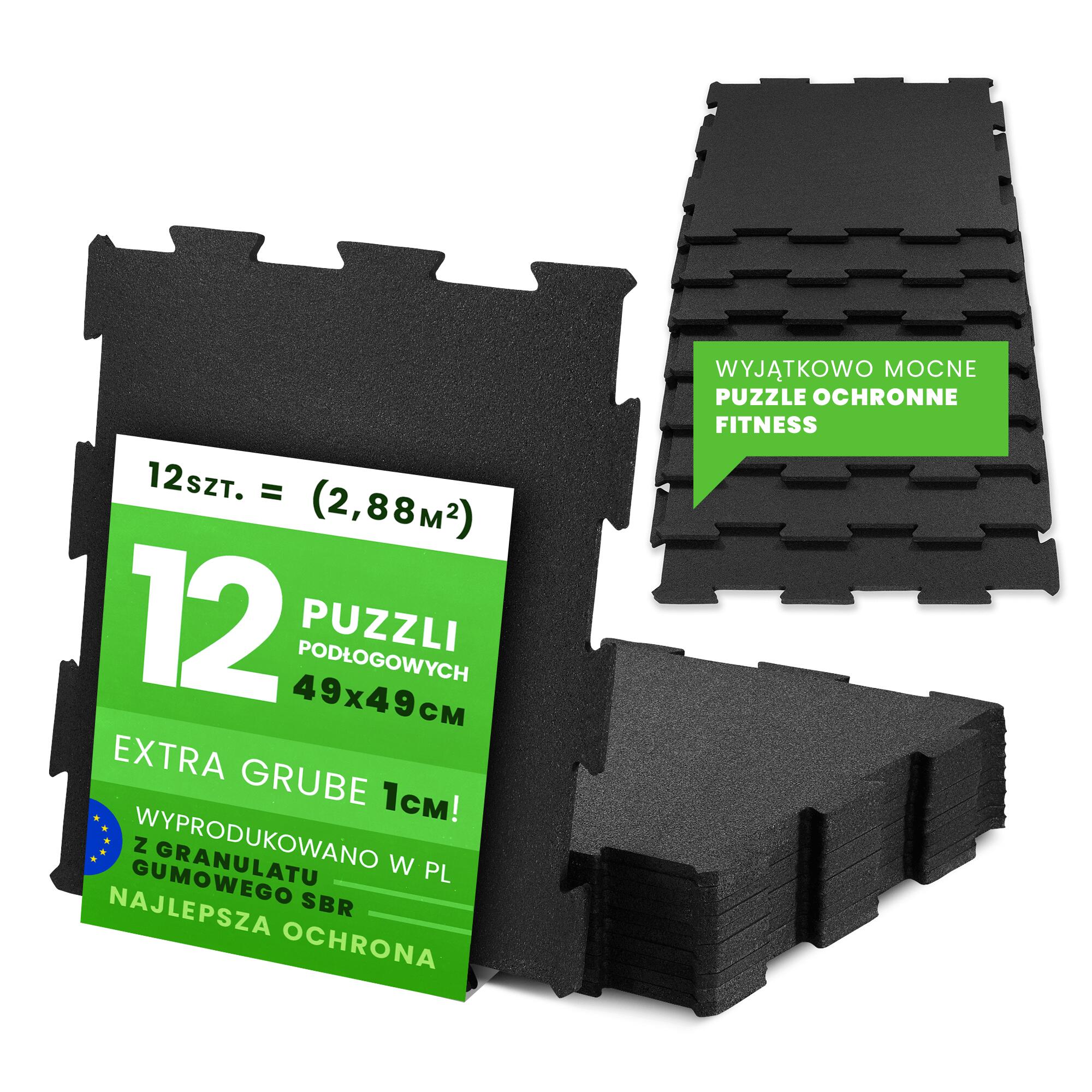 Podłoga do treningu MOVO Puzzle Floor Black 49x49, mata do ćwiczeń, 12 sztuk