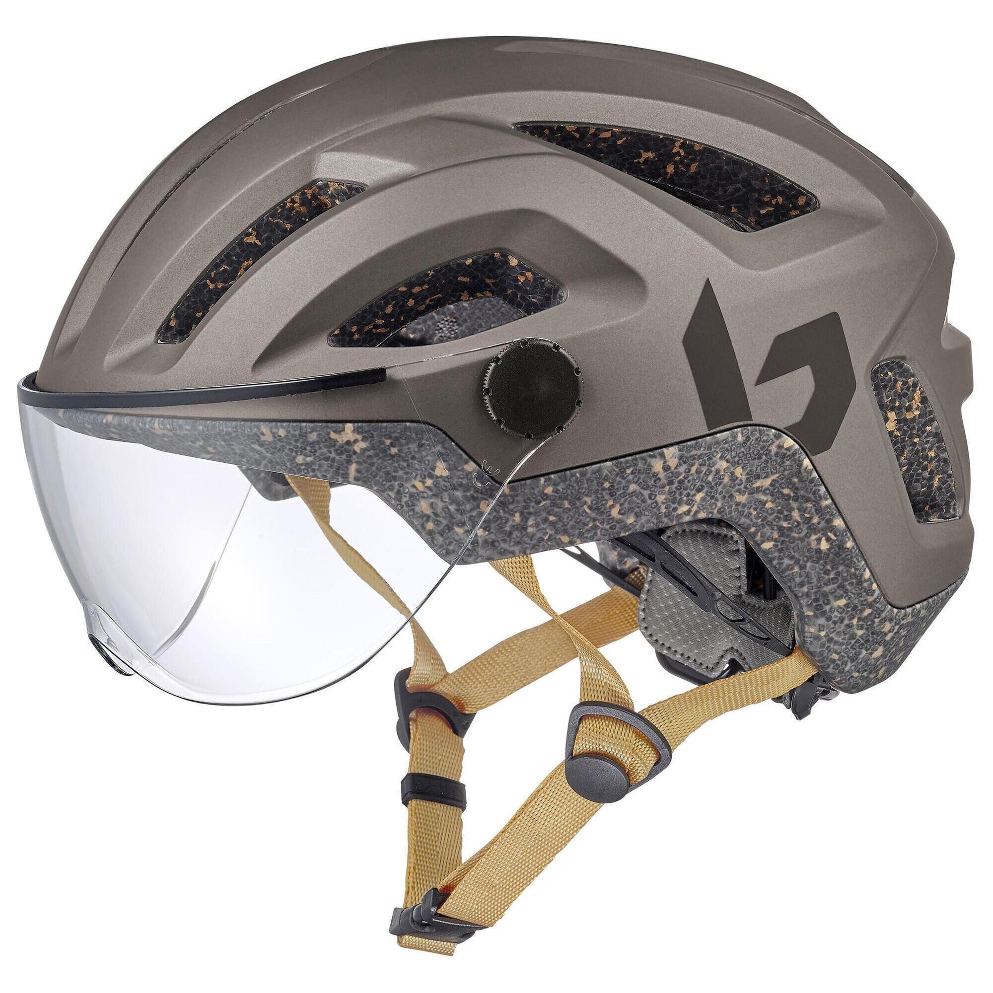 Miejski kask rowerowy „Eco React Visor”, ciemny brąz