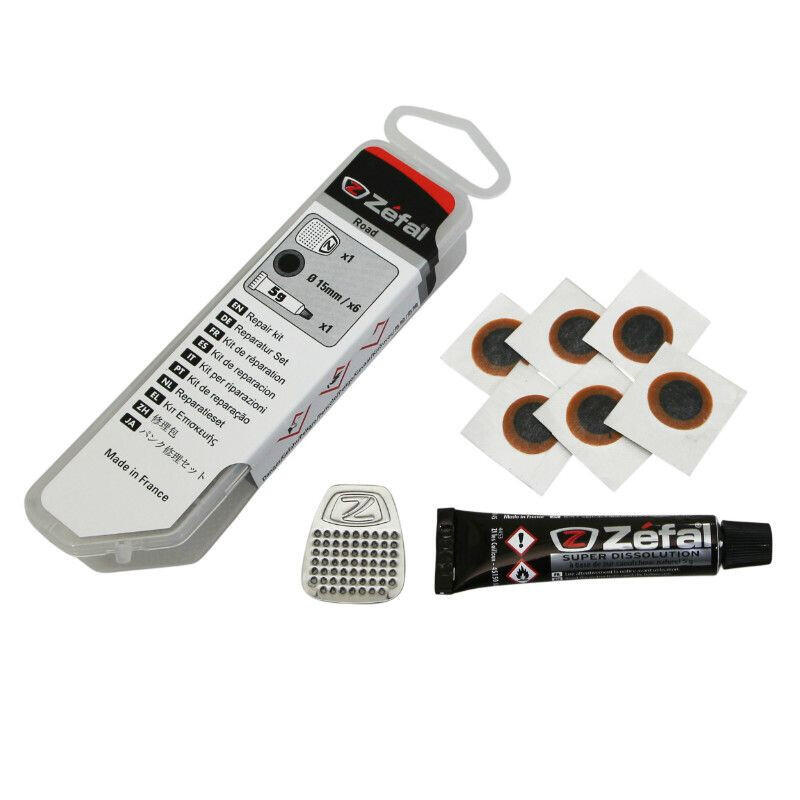 Zestaw naprawczy dętki drogowej - pudełko 4 łatek 15mm + klej 5g + stalowy rzep