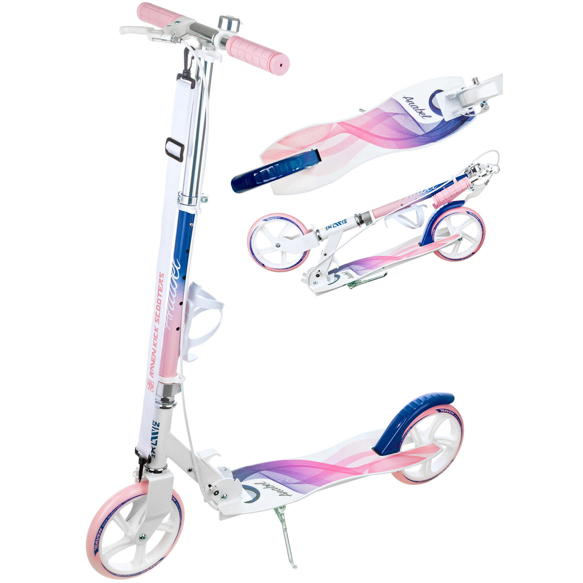 Hulajnoga Raven Anabel Navy/Pink 200mm z hamulcem dzwonkiem i uchwytem na bidon