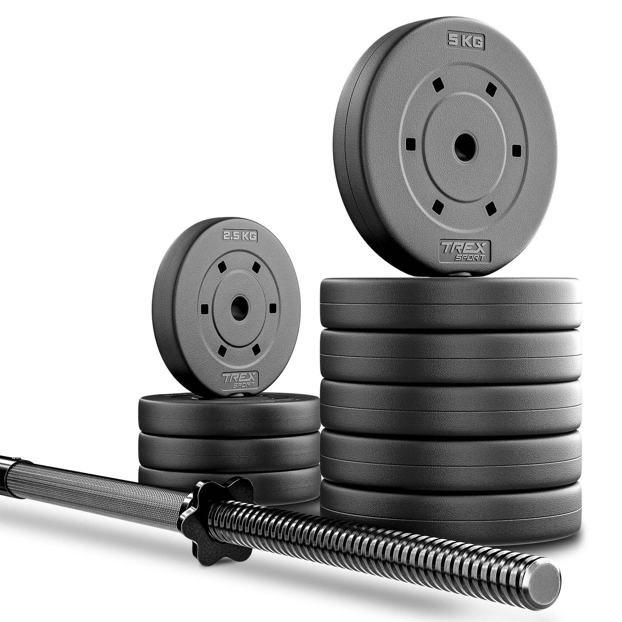 Zestaw obciążeń bitumicznych ze sztangą Trex Sport 46kg, gryf prosty 150cm