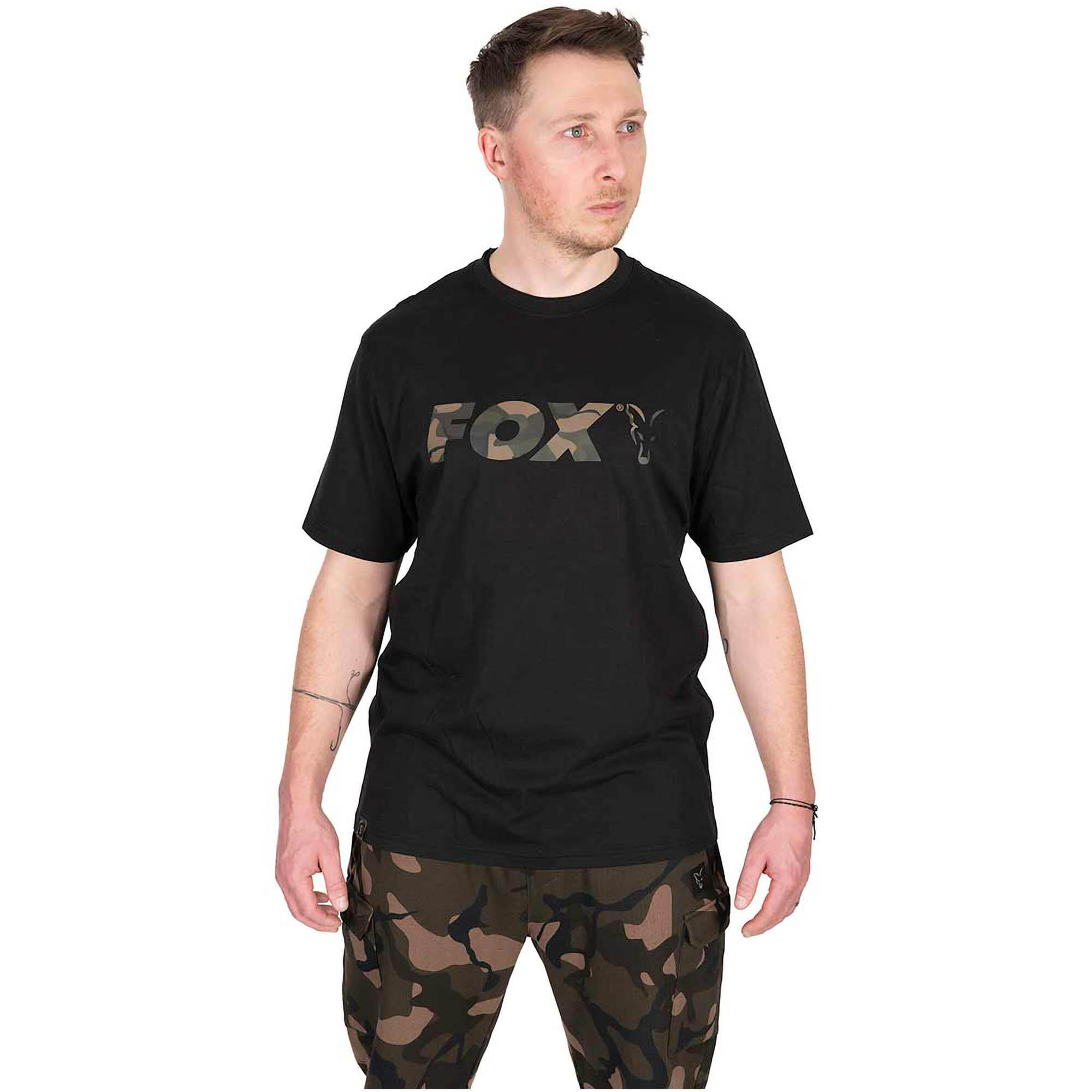 Koszulka Męska Wędkarska T-Shirt Fox Black/Camo Logo T