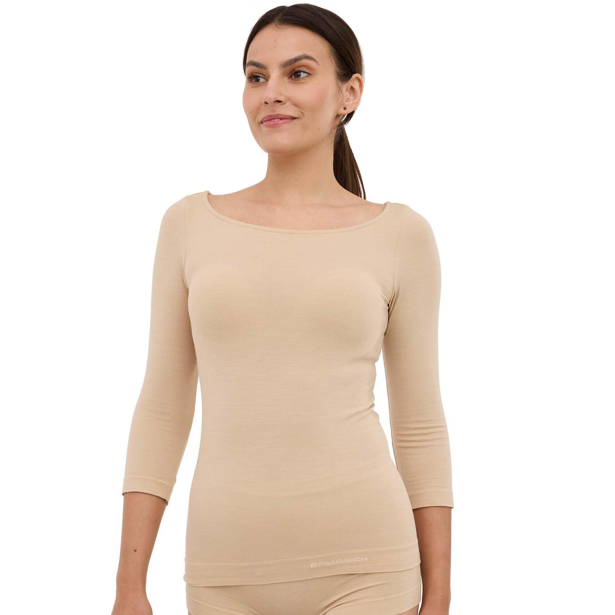 Koszulka damska rękaw 3/4 z wełną Brubeck COMFORT MERINO