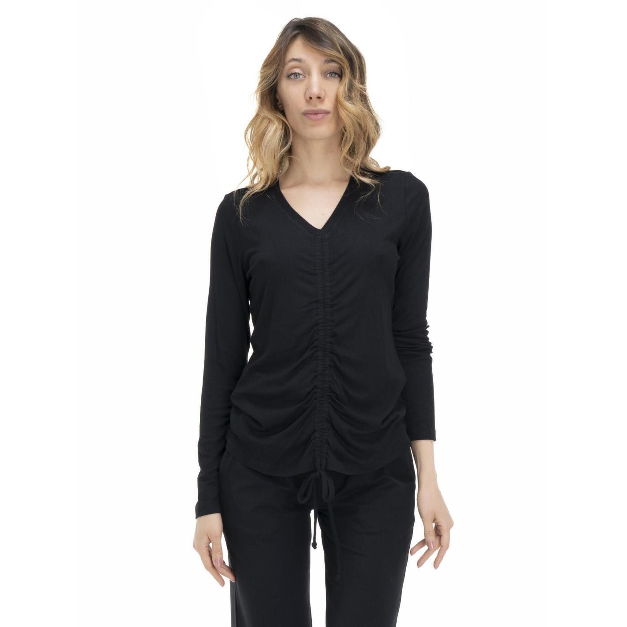 Damski, sznurowany t-shirt w odcieniach ziemi