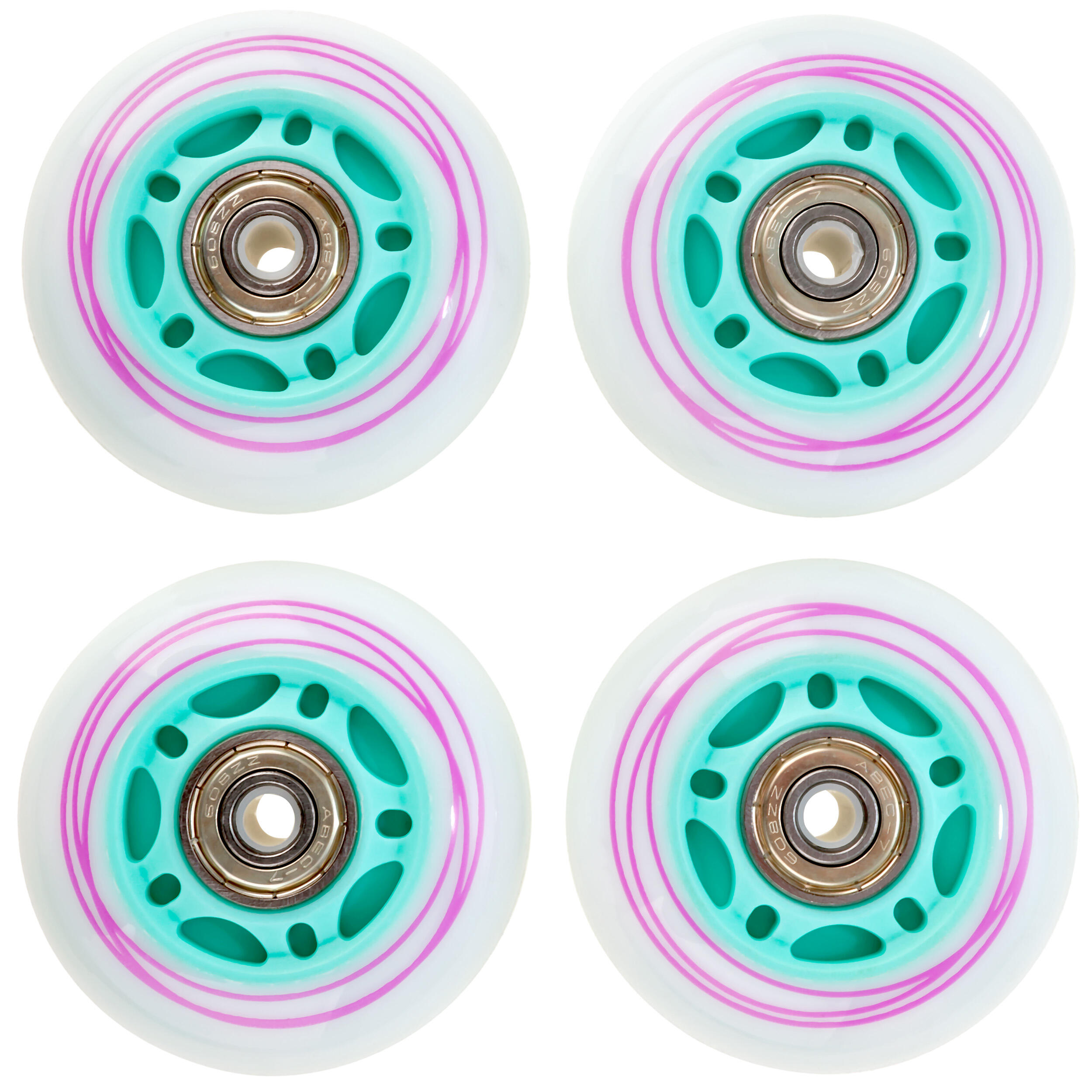 4x Świecące kółka LED + łożyska do rolek Raven Loret White 70mm