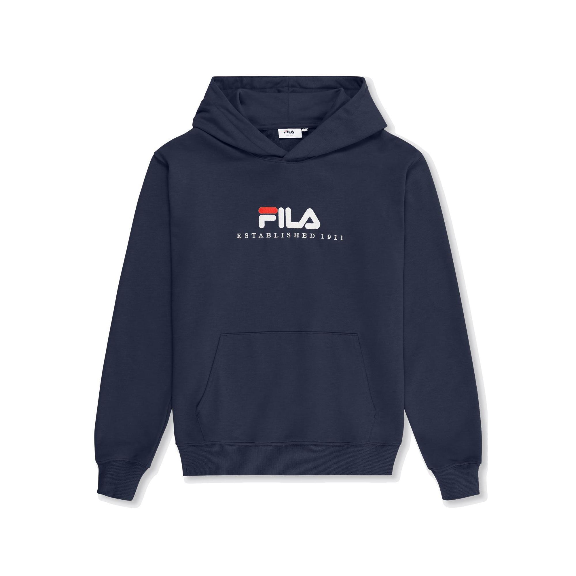 Bluza z kapturem męska do biegania Fila Valsera regular logo granatowa