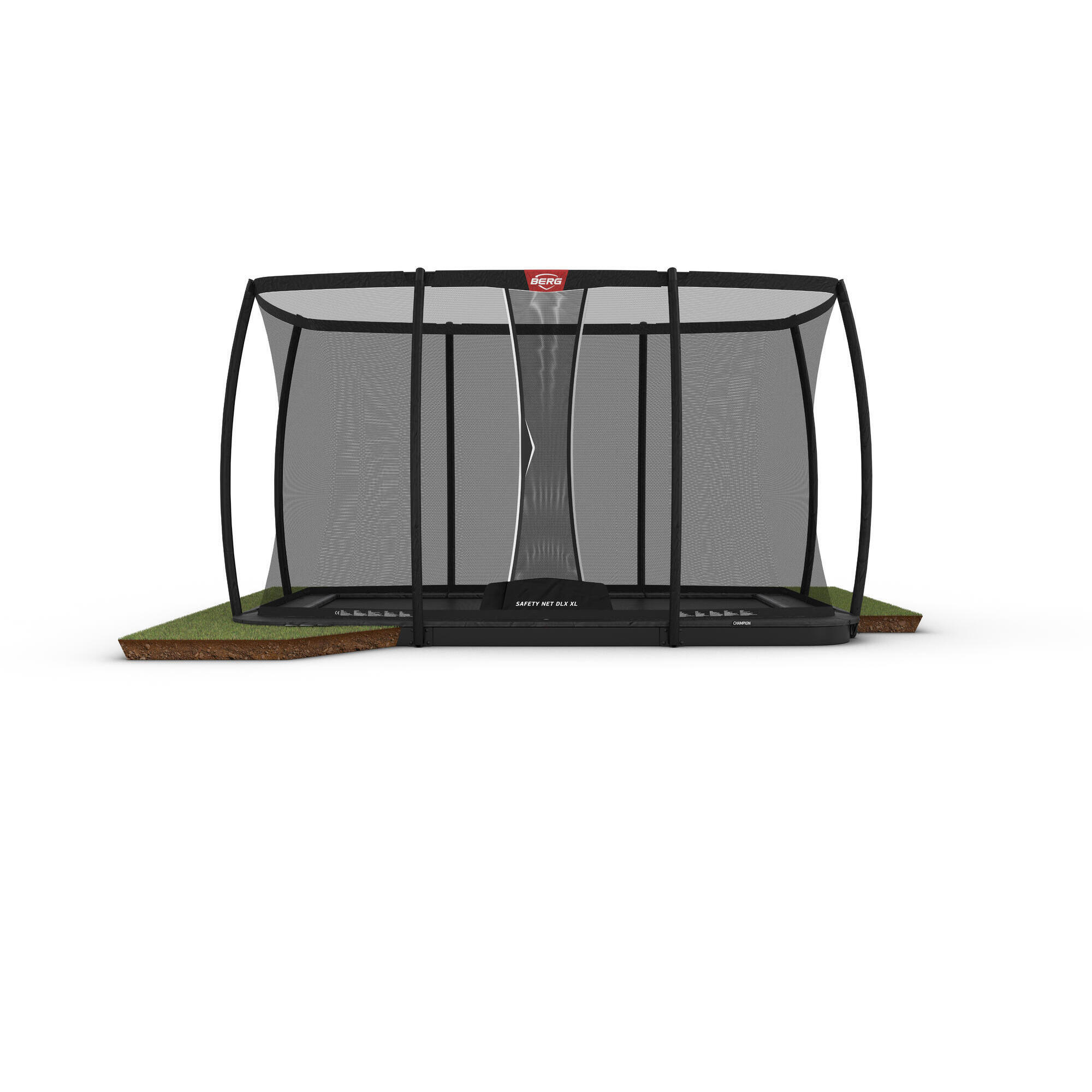 Trampolina BERG Champion + Siatka zab. FlatGround Prostokątna 410x250 Antr. sz.