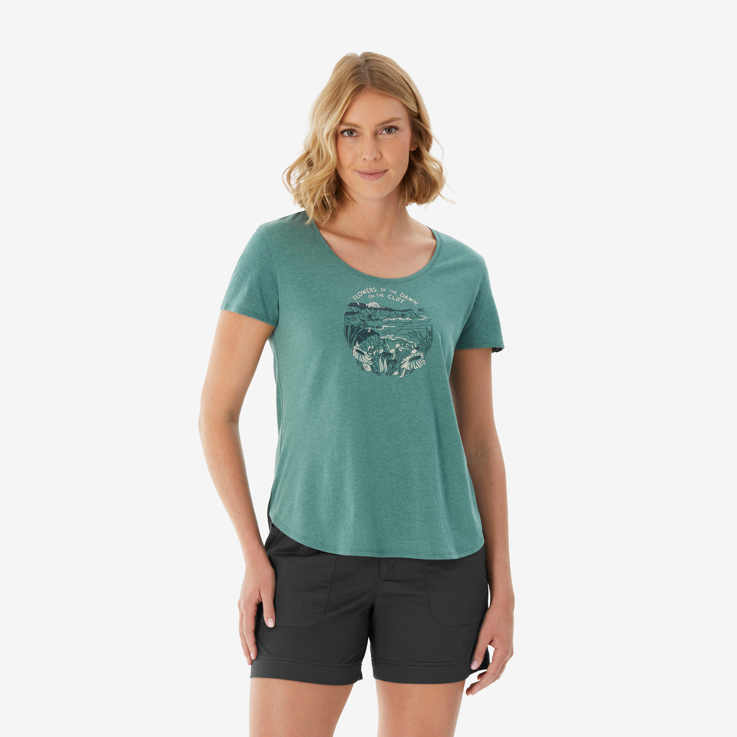 Koszulka turystyczna z krótkim rękawem damska Quechua NH500