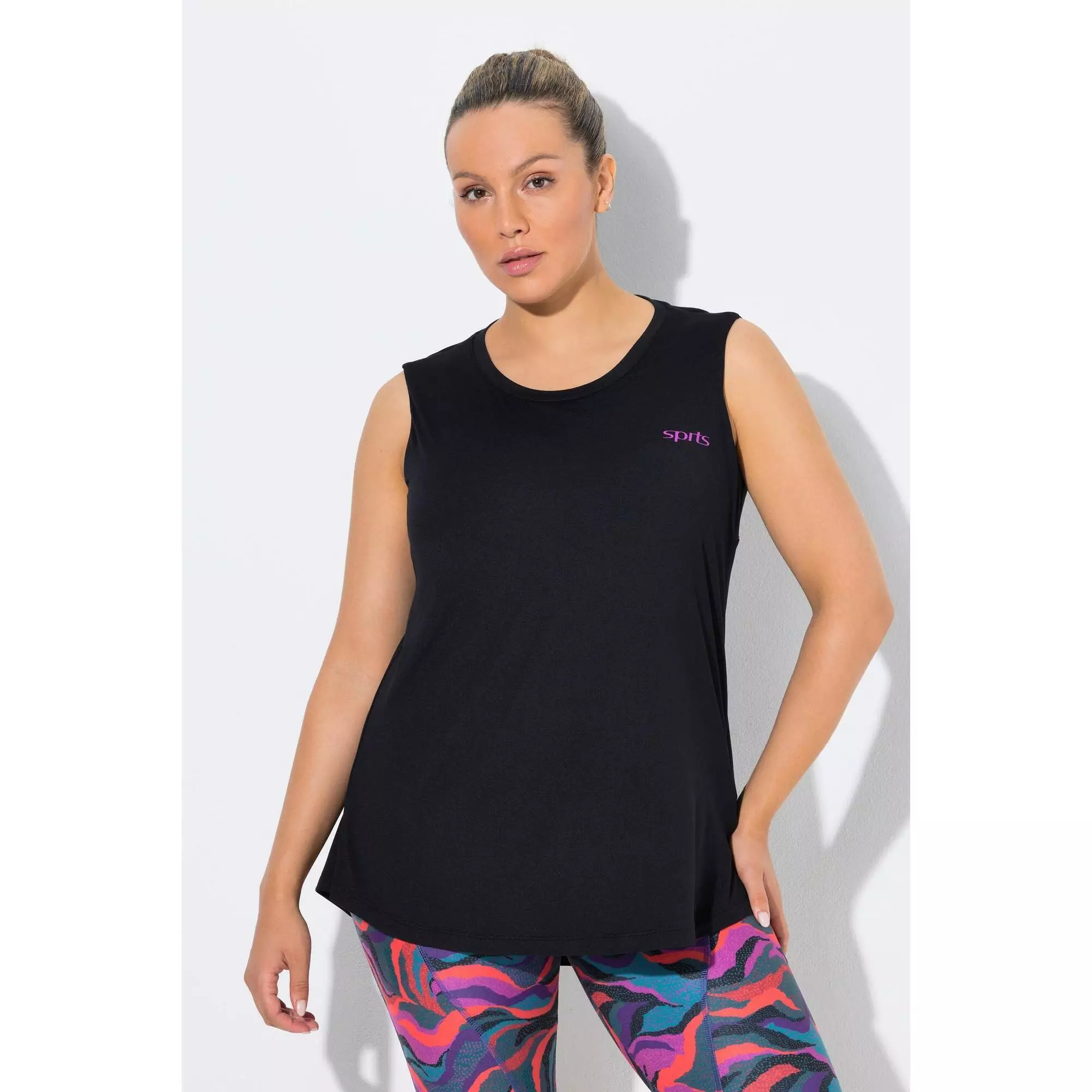 Damskie Top zintegrowany biustonosz trapezowy krój okrągły dekolt bez rękawów