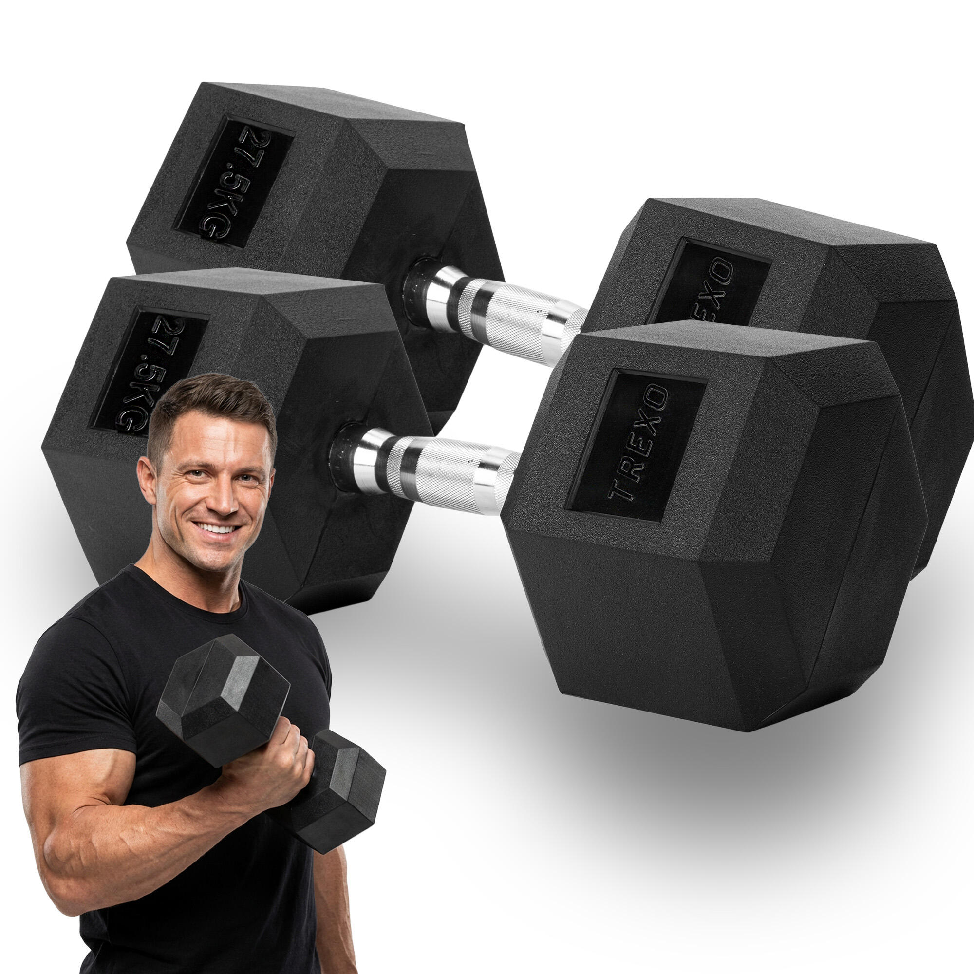 Hantel ogumowany XTREXO Hex 27.5 kg
