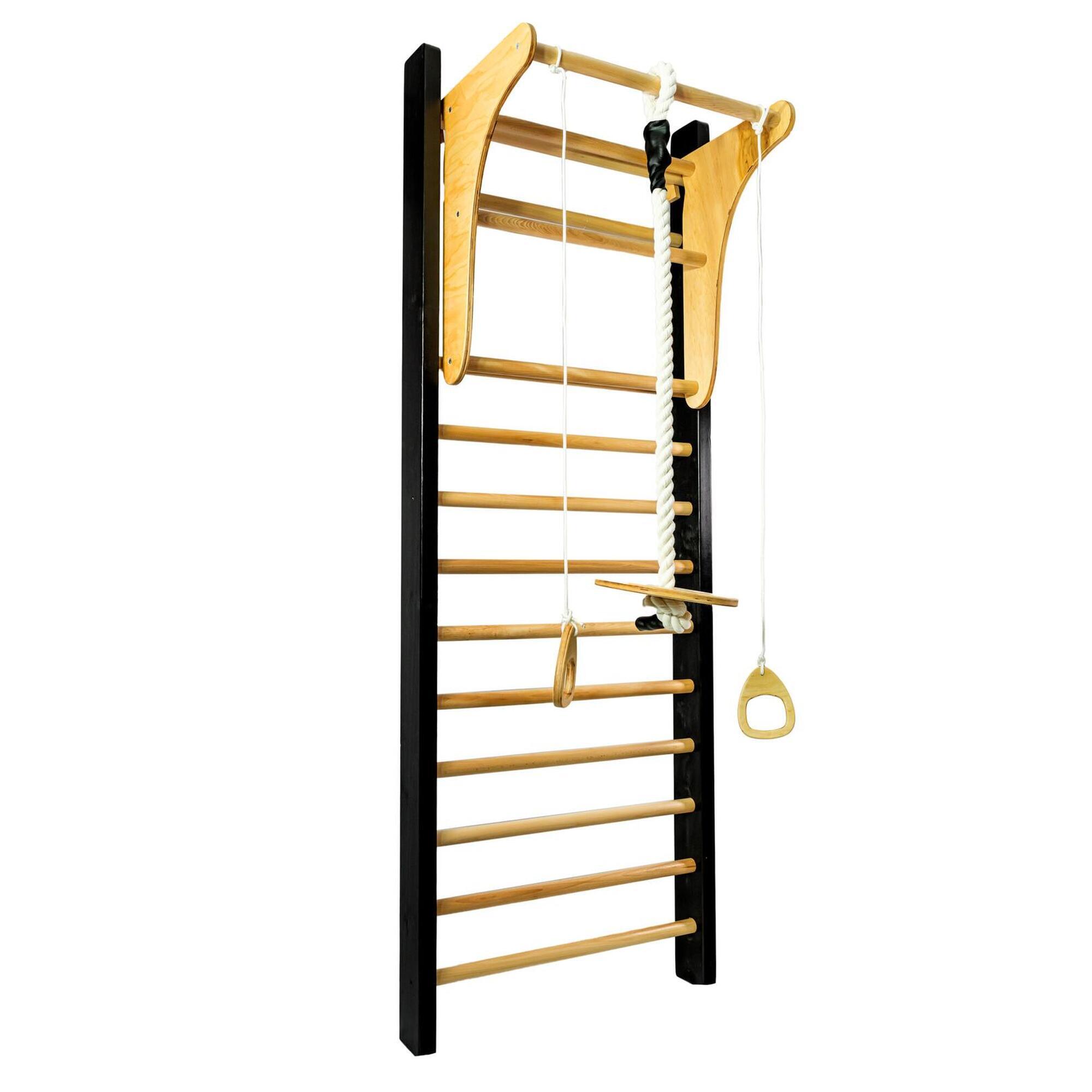 Drabinka Gimnastyczna Leon 220 x 80 cm czarna + drążek + huśtawka + uchwyty