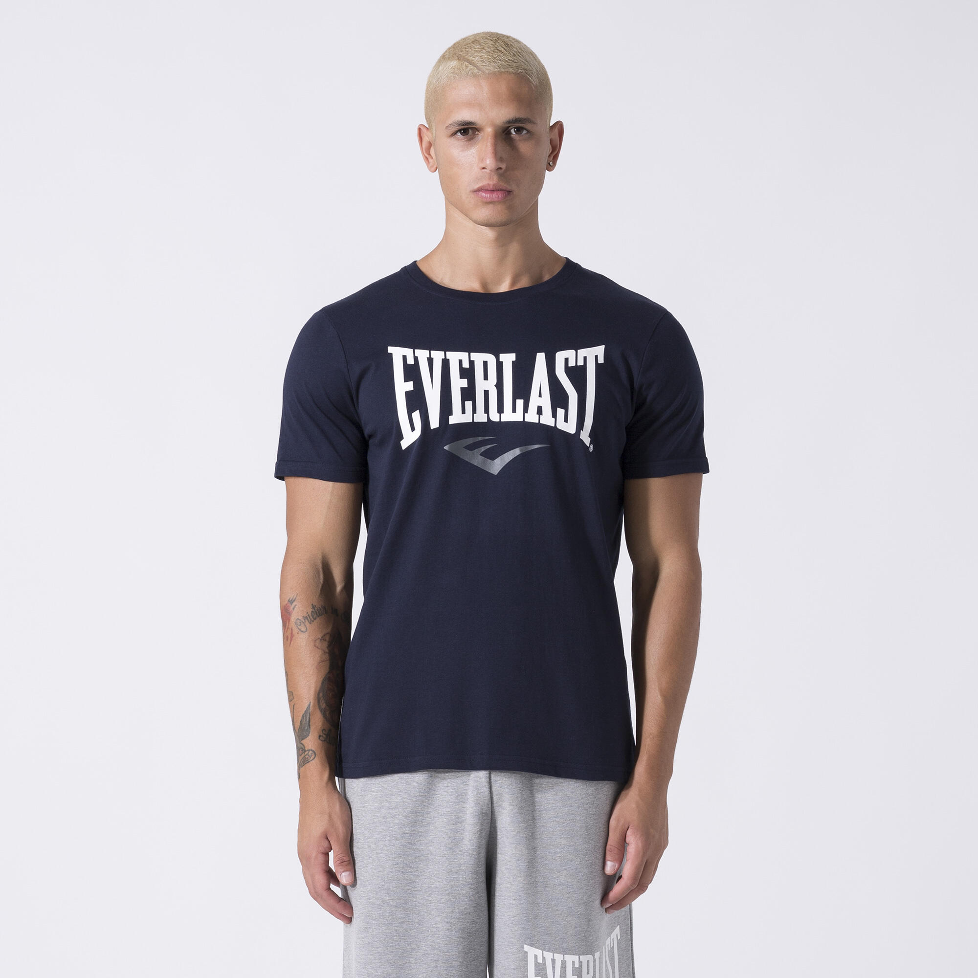 Ikoniczny T-Shirt Z Logo Niebieski Morski Bawelna